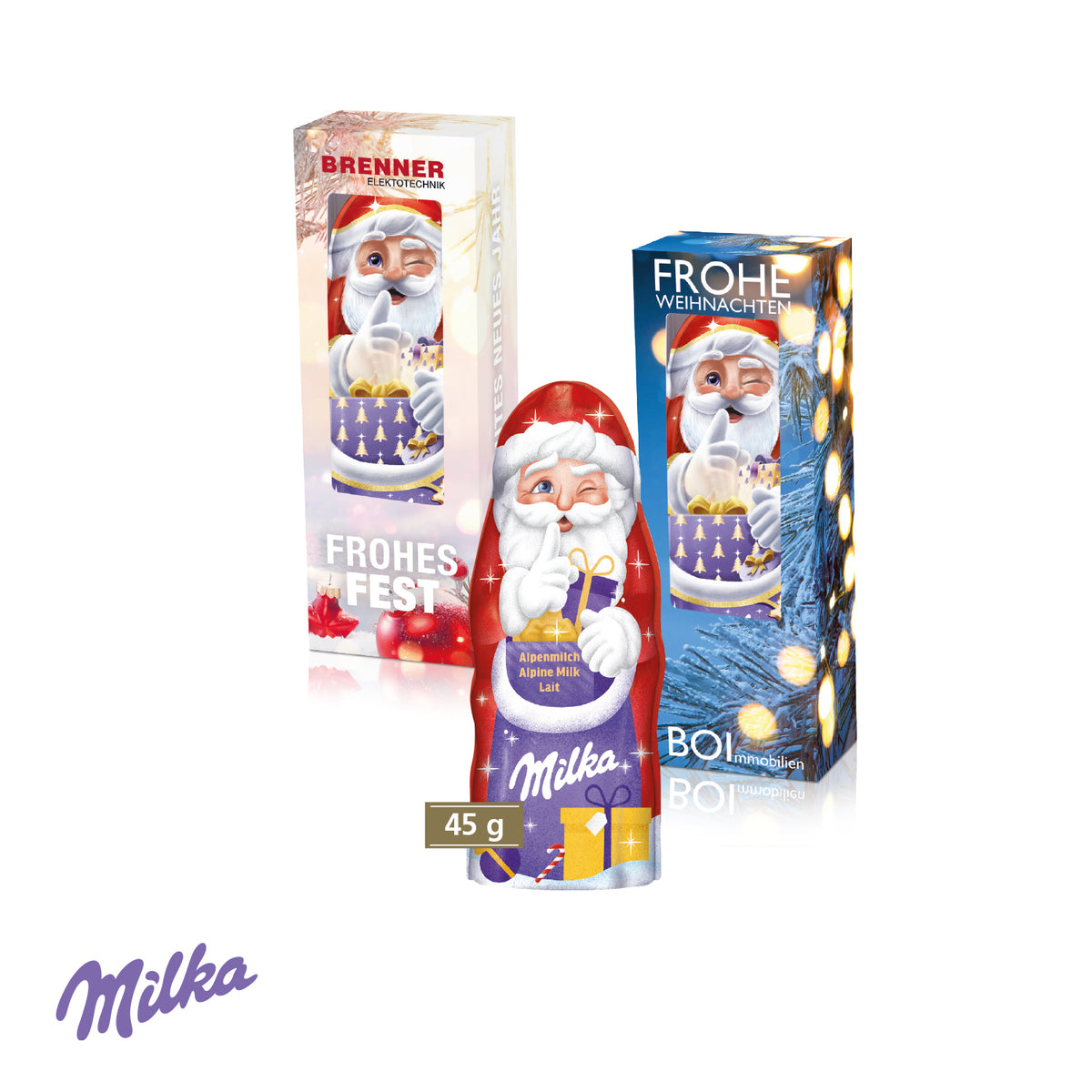 Milka Weihnachtsmann in individueller Werbeverpackung