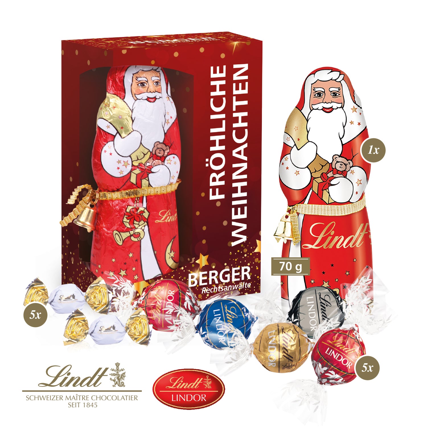 Premium-Präsent mit Lindt Weihnachtsmann Maxi“ – Produktansicht