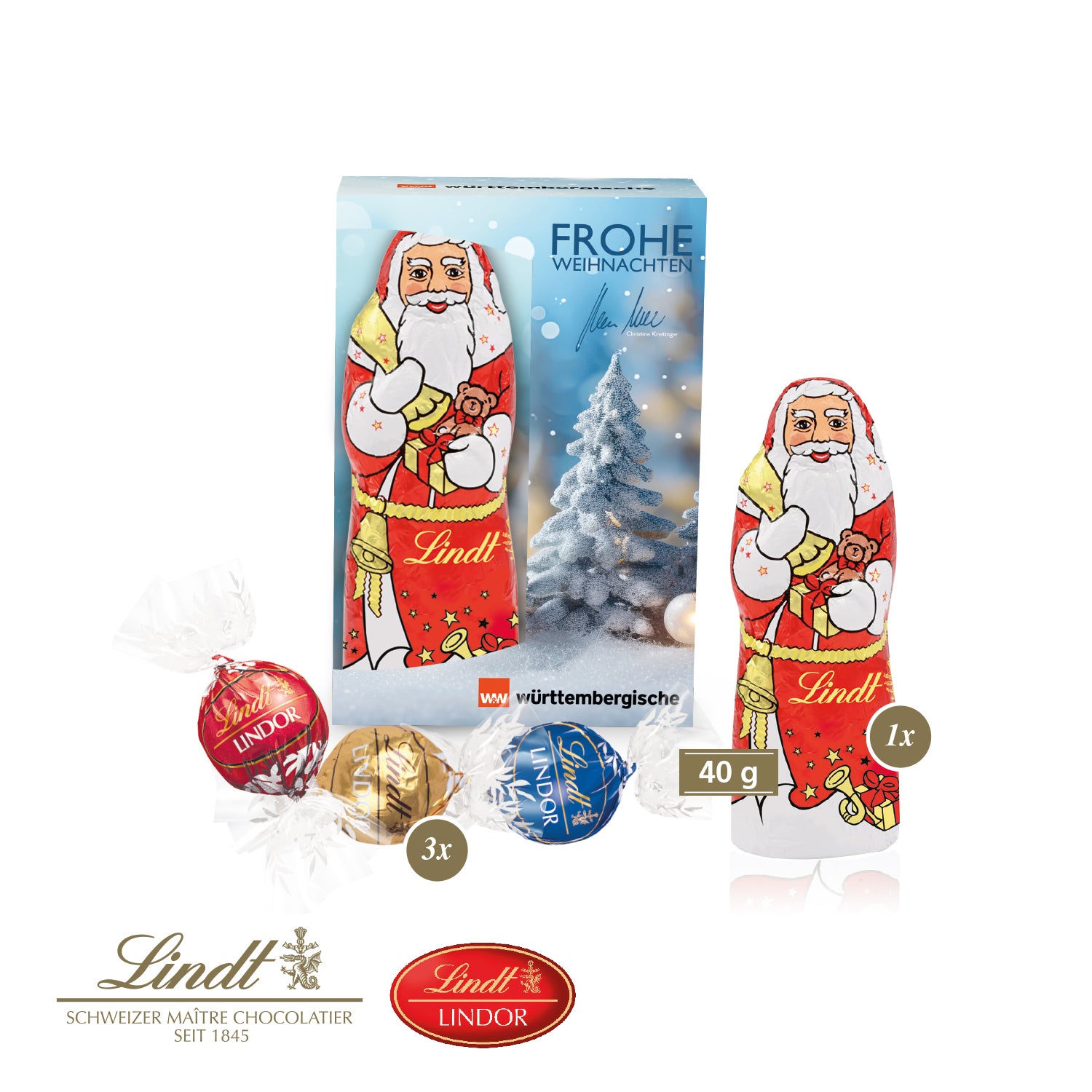 Premium-Präsent mit Lindt Weihnachtsmann Medium“ – Produktansicht