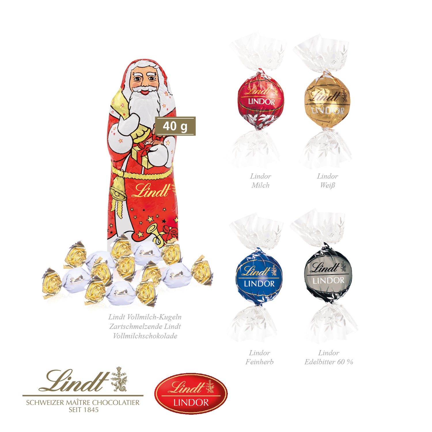 Premium-Präsent mit Lindt Weihnachtsmann Medium“ – Füllung