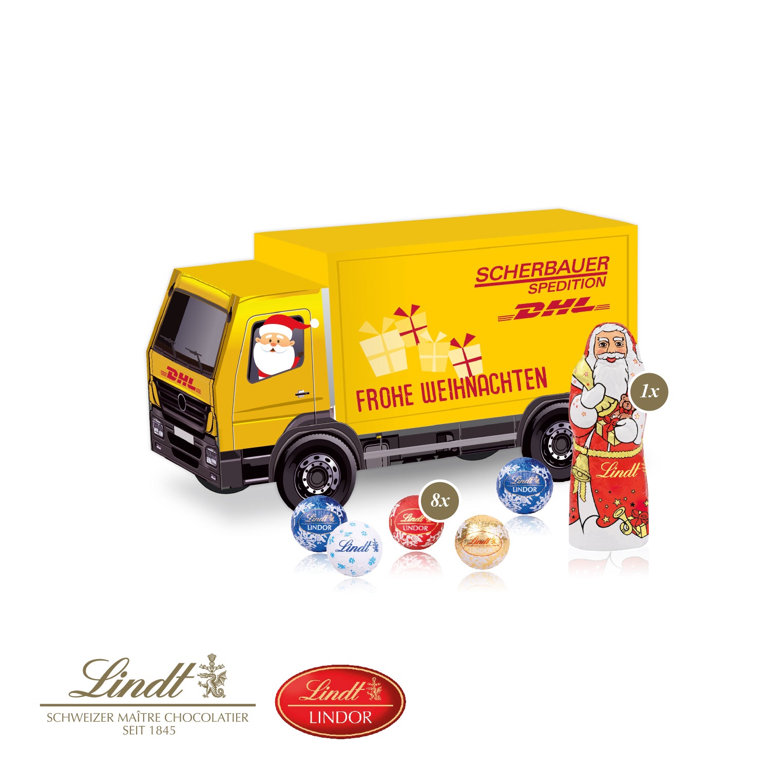 3D-Präsent LKW mit Lindt Minis und Nikolaus – Produktansicht