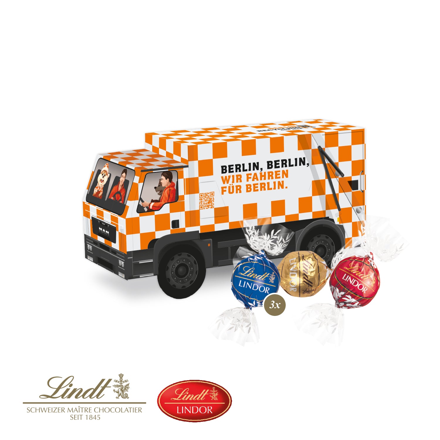 3D-Präsent LKW mit Lindor Pralinés – Produktansicht