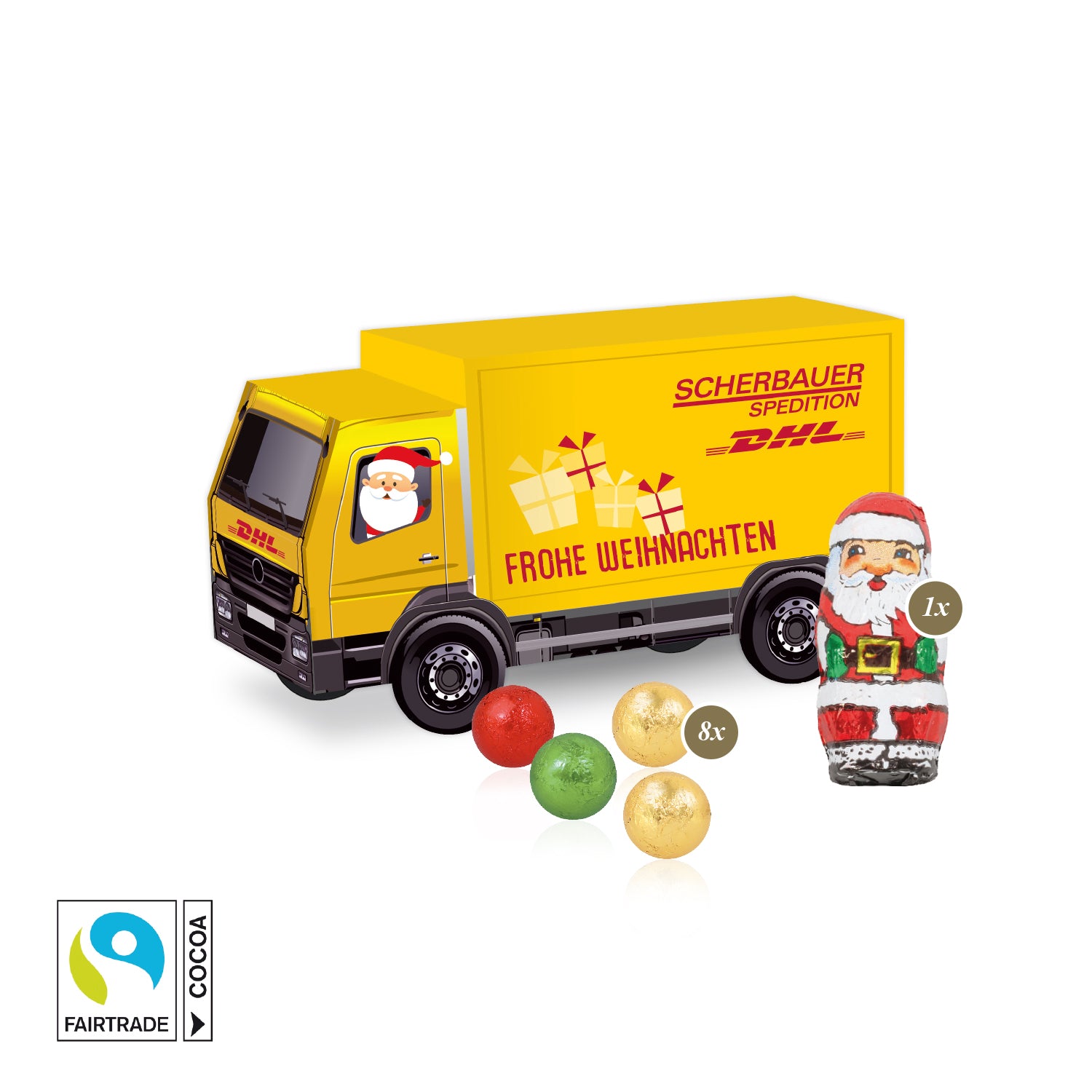 3D-Präsent LKW mit Fairtrade® Schokolade – Produktansicht