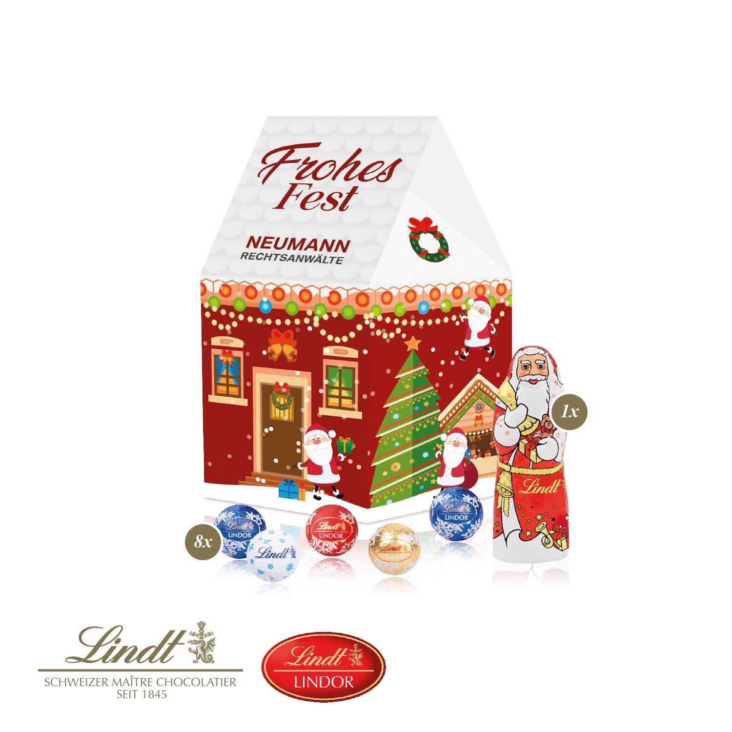 3D-Präsent Haus mit Lindt Minis und Nikolaus – Produktansicht