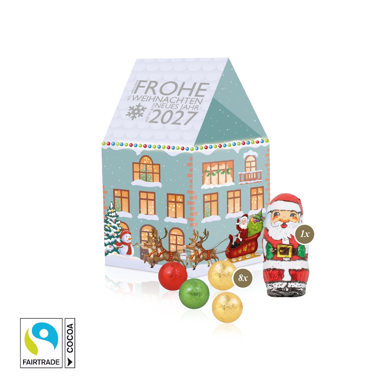 3D-Präsent Haus mit Fairtrade® Schokolade – Produktansicht