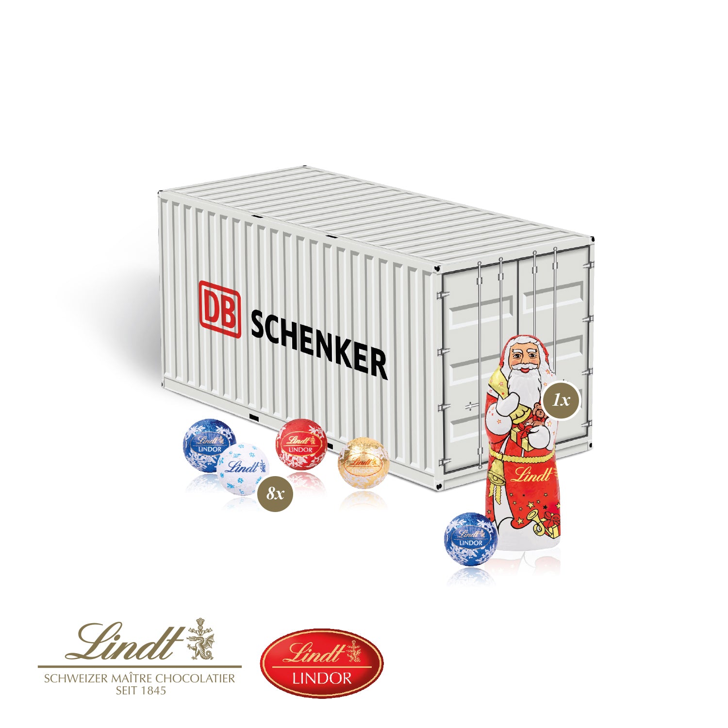 3D-Präsent Container mit Lindt Minis und Nikolaus – Produktansicht