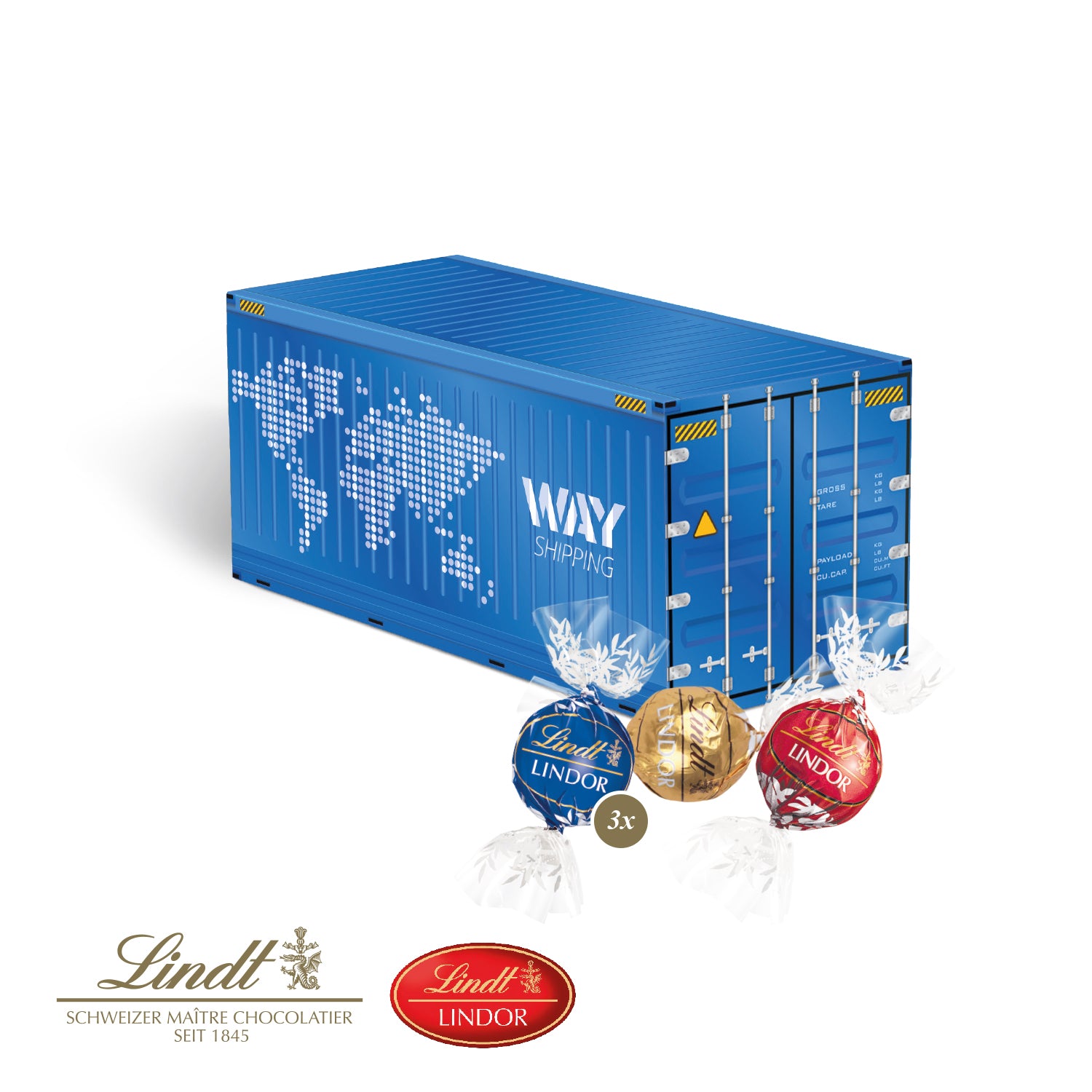 3D-Präsent Container mit Lindor Pralinés – Produktansicht