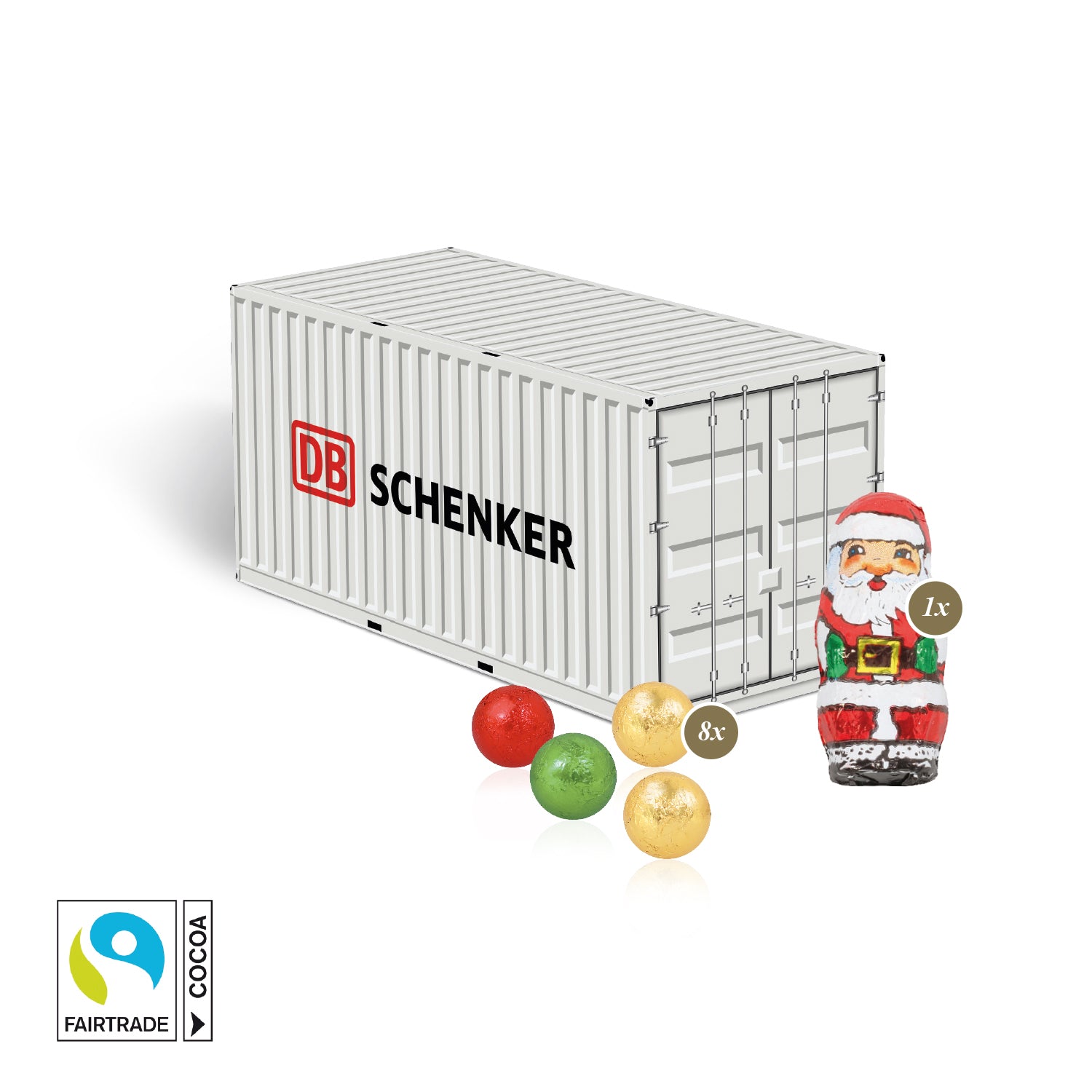 3D-Präsent Container mit Fairtrade® Schokolade – Produktansicht