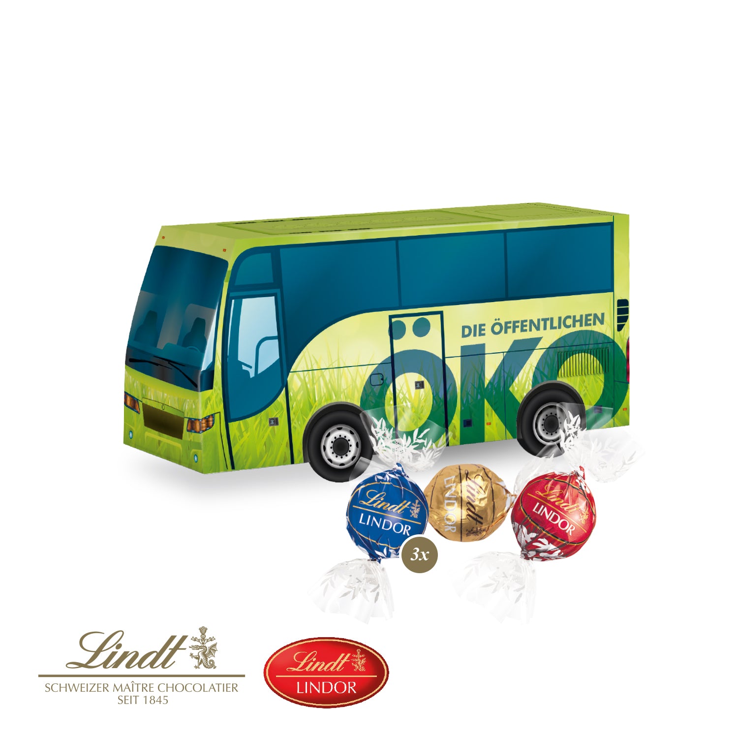 3D-Präsent Bus mit Lindor Pralinés – Produktansicht
