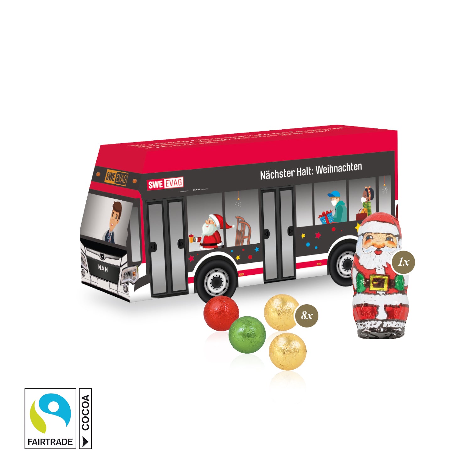 3D-Präsent Bus mit Fairtrade® Schokolade – Produktansicht