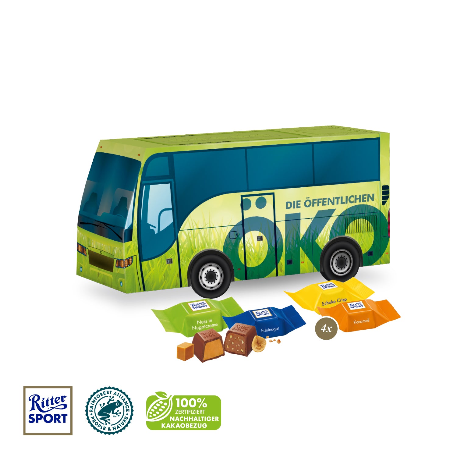 3D-Präsent Bus mit Ritter SPORT Schokowürfeln – Produktansicht