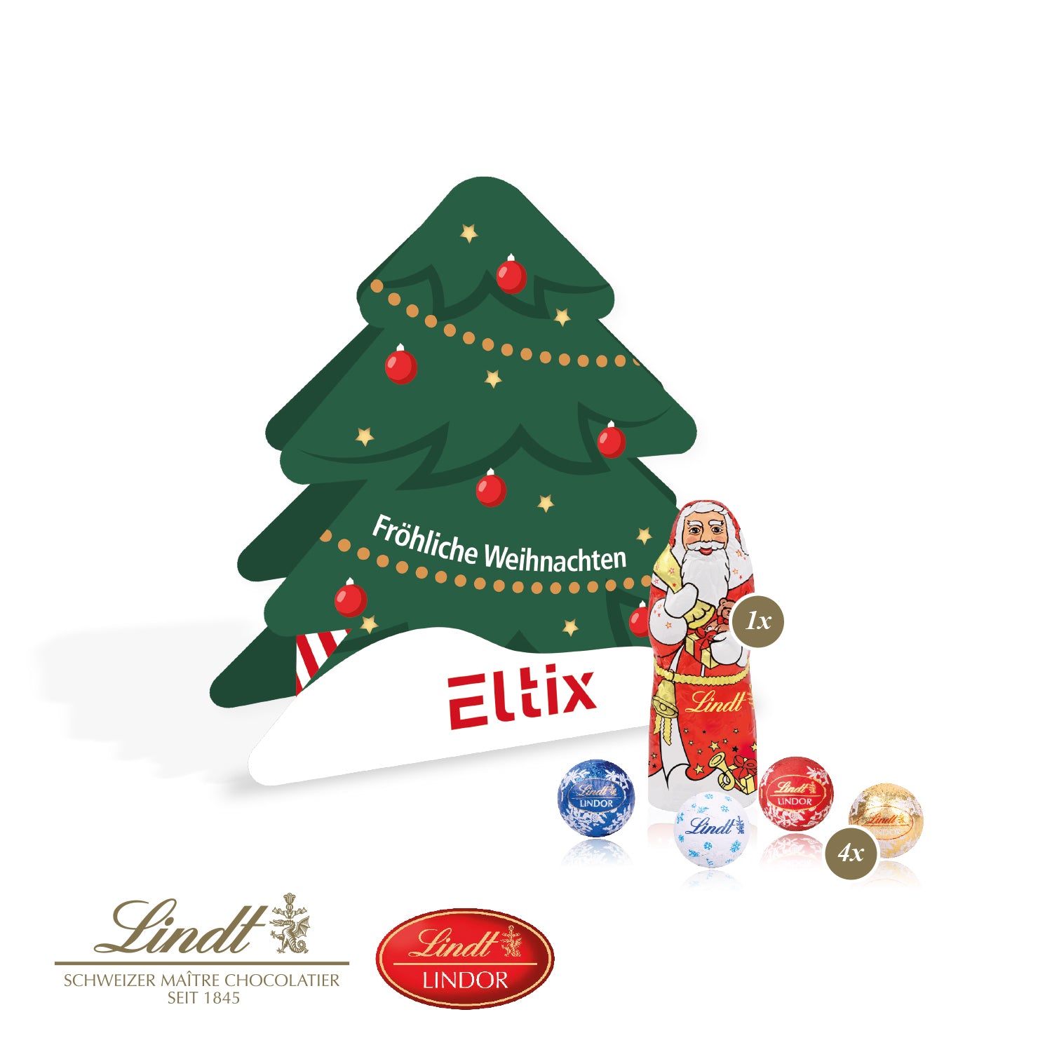 Tannenbaum-Präsent mit Lindt Minis und Nikolaus – Produktansicht