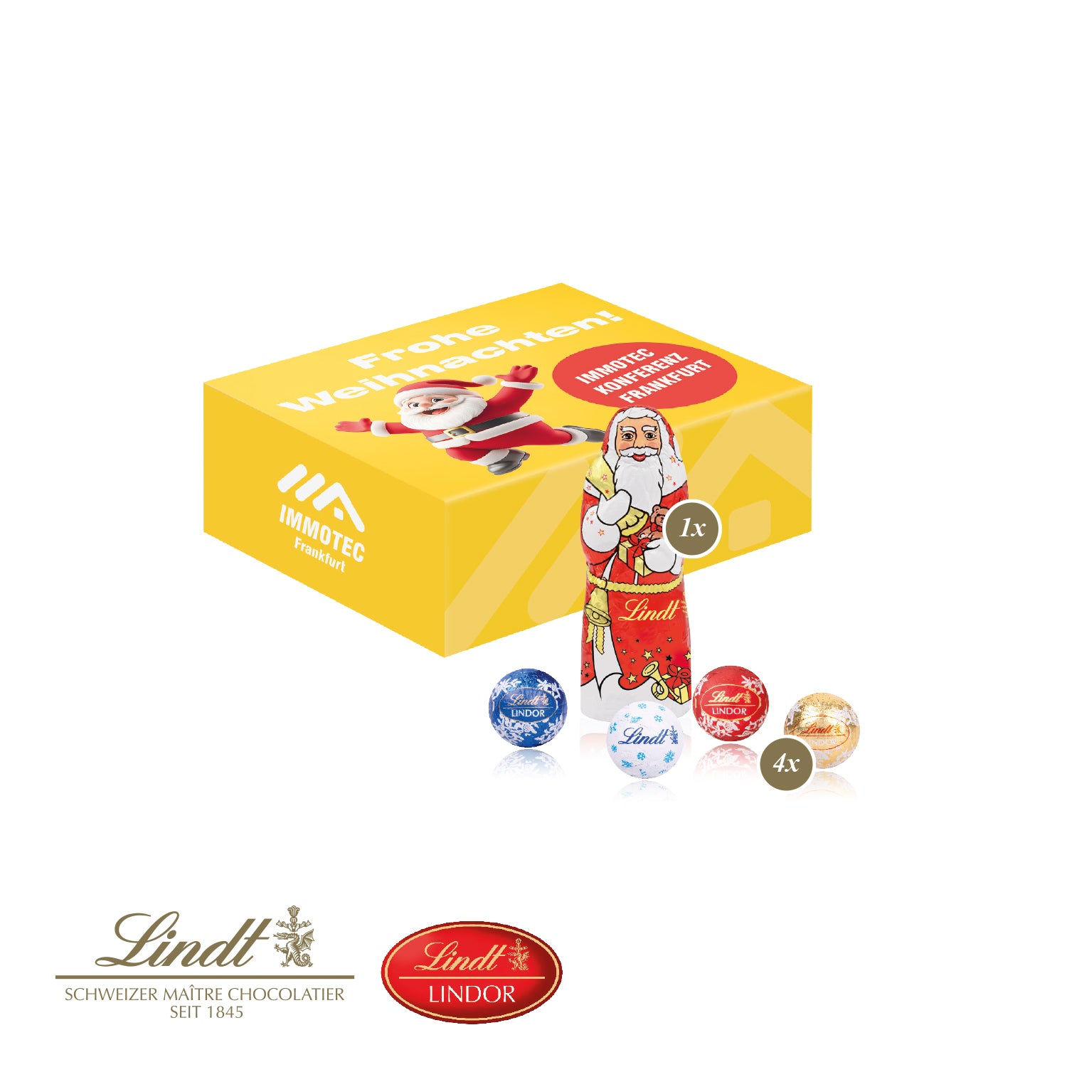 Santa Werbebox mit Lindt Minis und Nikolaus – Produktansicht