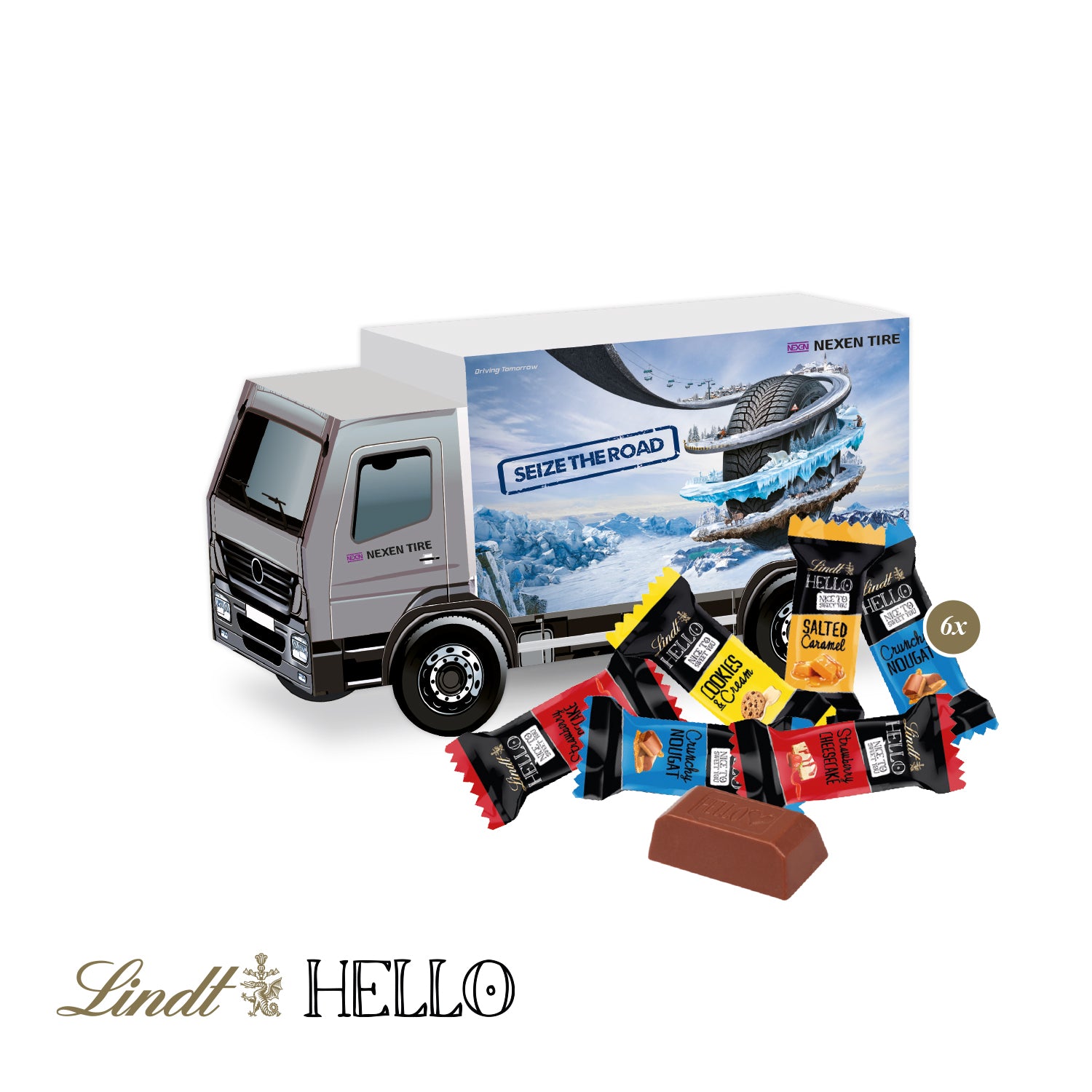3D-Präsent LKW mit Lindt HELLO Schokolade – Produktansicht
