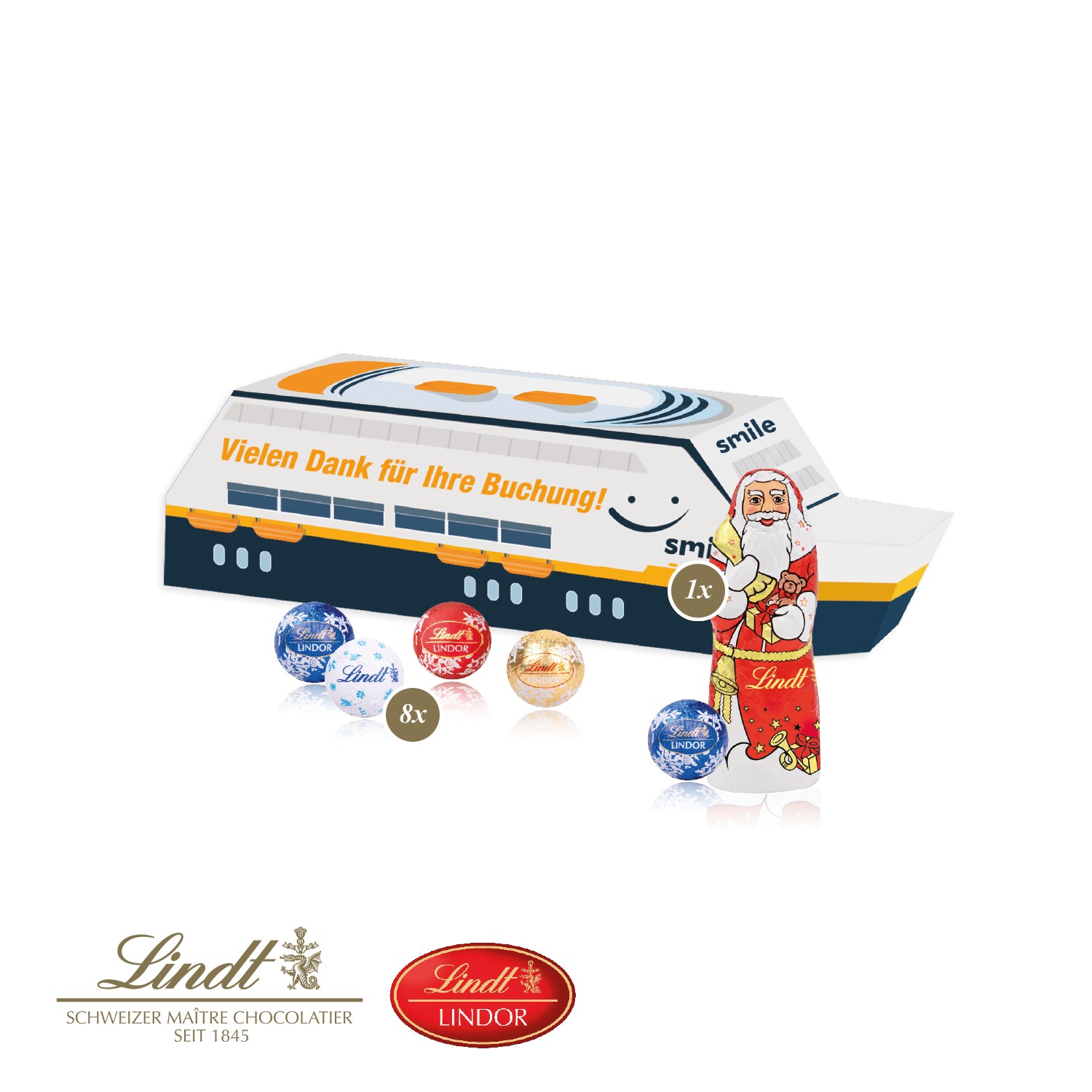 3D-Präsent Schiff mit Lindt Minis und Nikolaus – Produktansicht
