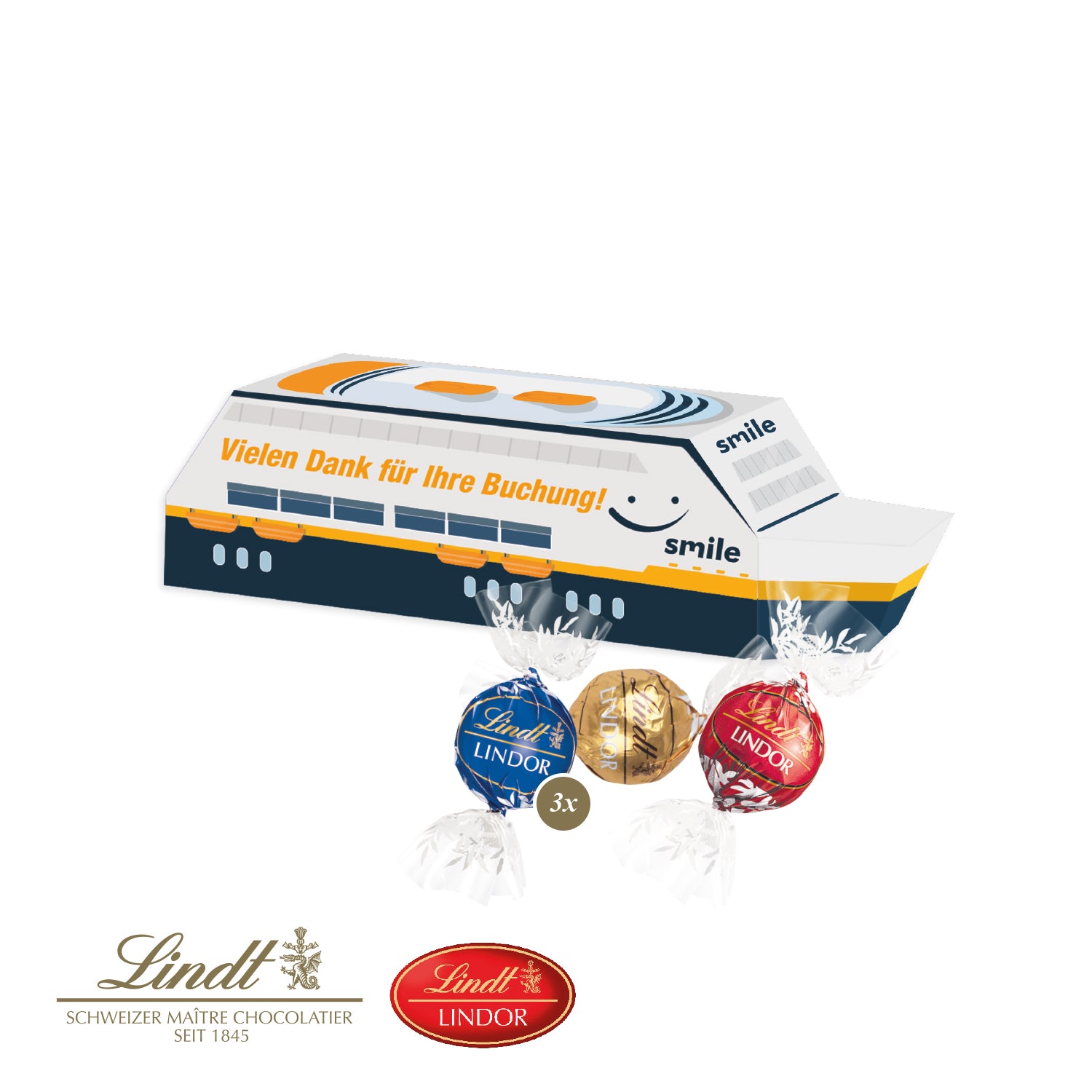 3D-Präsent Schiff mit Lindor Pralinés – Produktansicht