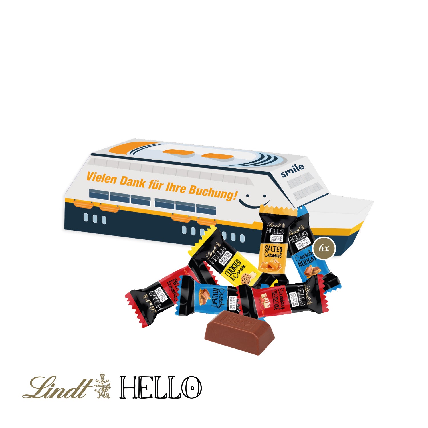 3D-Präsent Schiff mit Lindt HELLO – Produktansicht