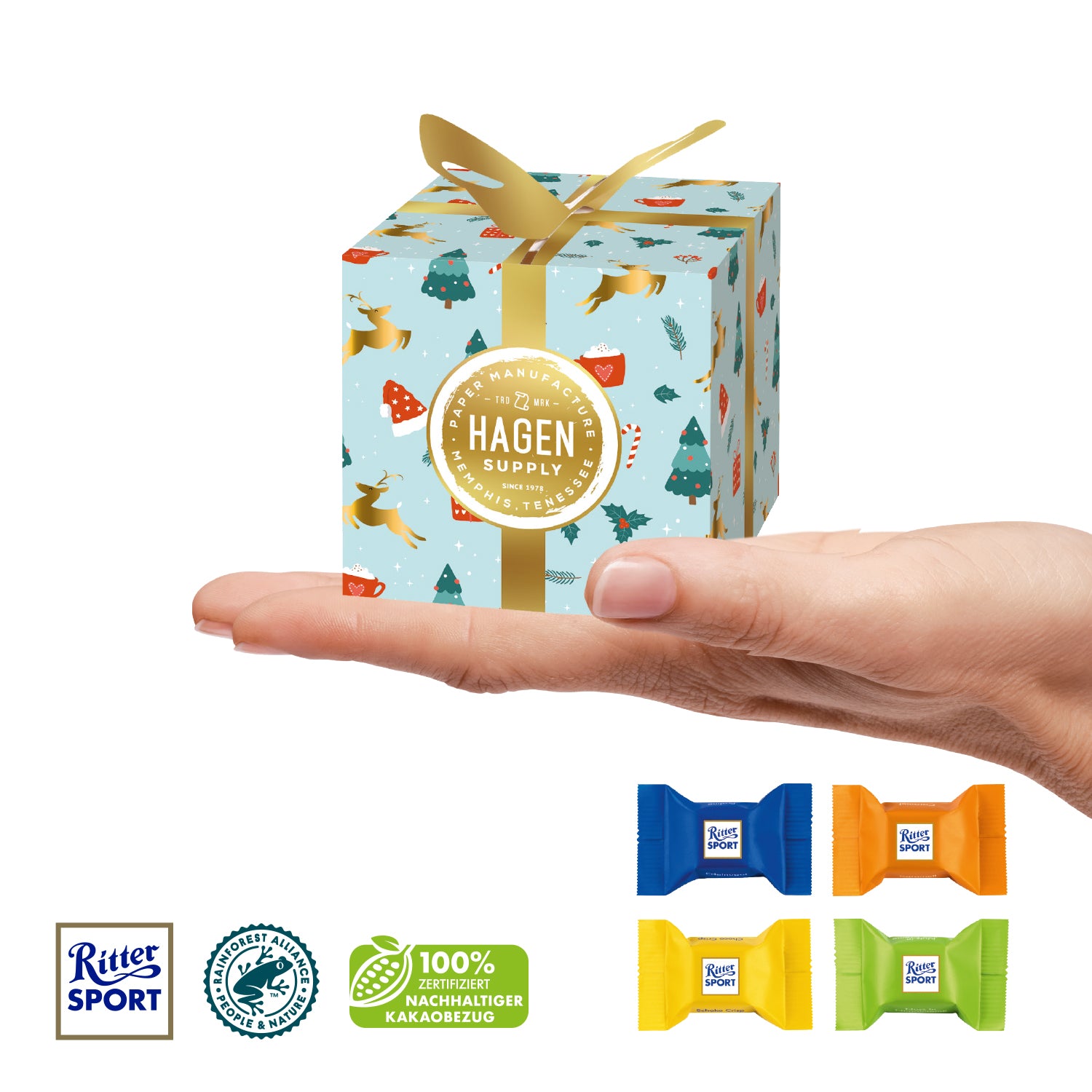 Präsent Feine Bescherung mit Ritter SPORT Schokowürfeln – Produktansicht