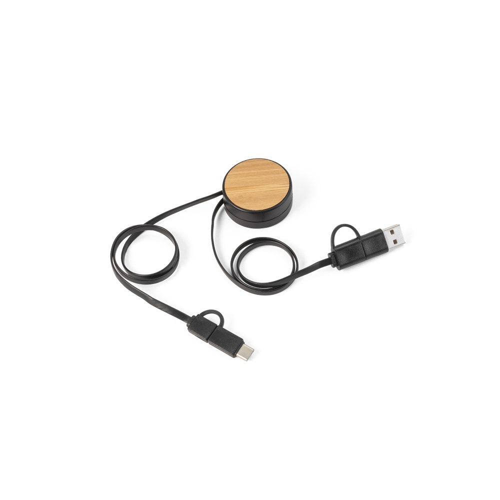 RUBINS. 6-in-1-USB-Kabel ausziehbar aus Recyceltes ABS (100% rABS) und Bambus – zusätzliche Ansicht