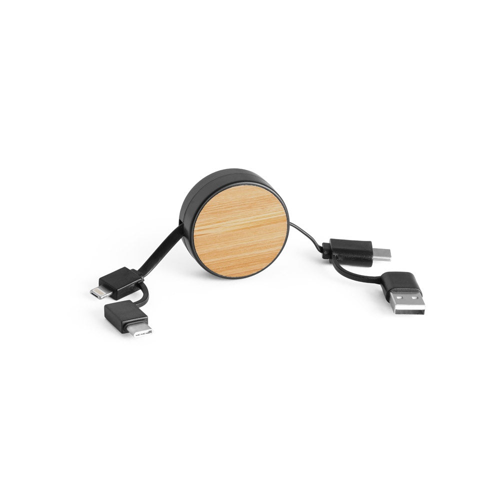 RUBINS. 6-in-1-USB-Kabel ausziehbar aus Recyceltes ABS (100% rABS) und Bambus – zusätzliche Ansicht