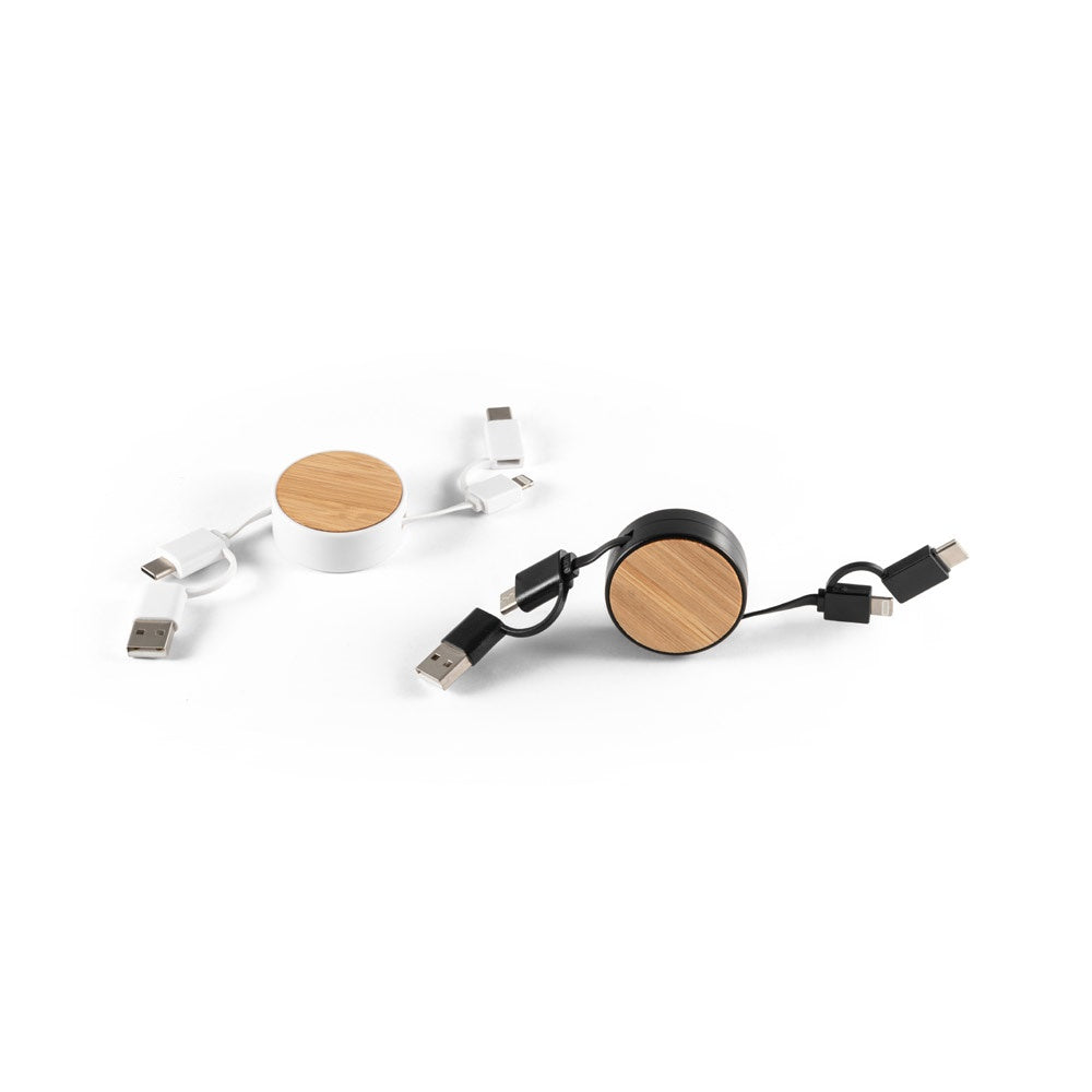 RUBINS. 6-in-1-USB-Kabel ausziehbar aus Recyceltes ABS (100% rABS) und Bambus – zusätzliche Ansicht