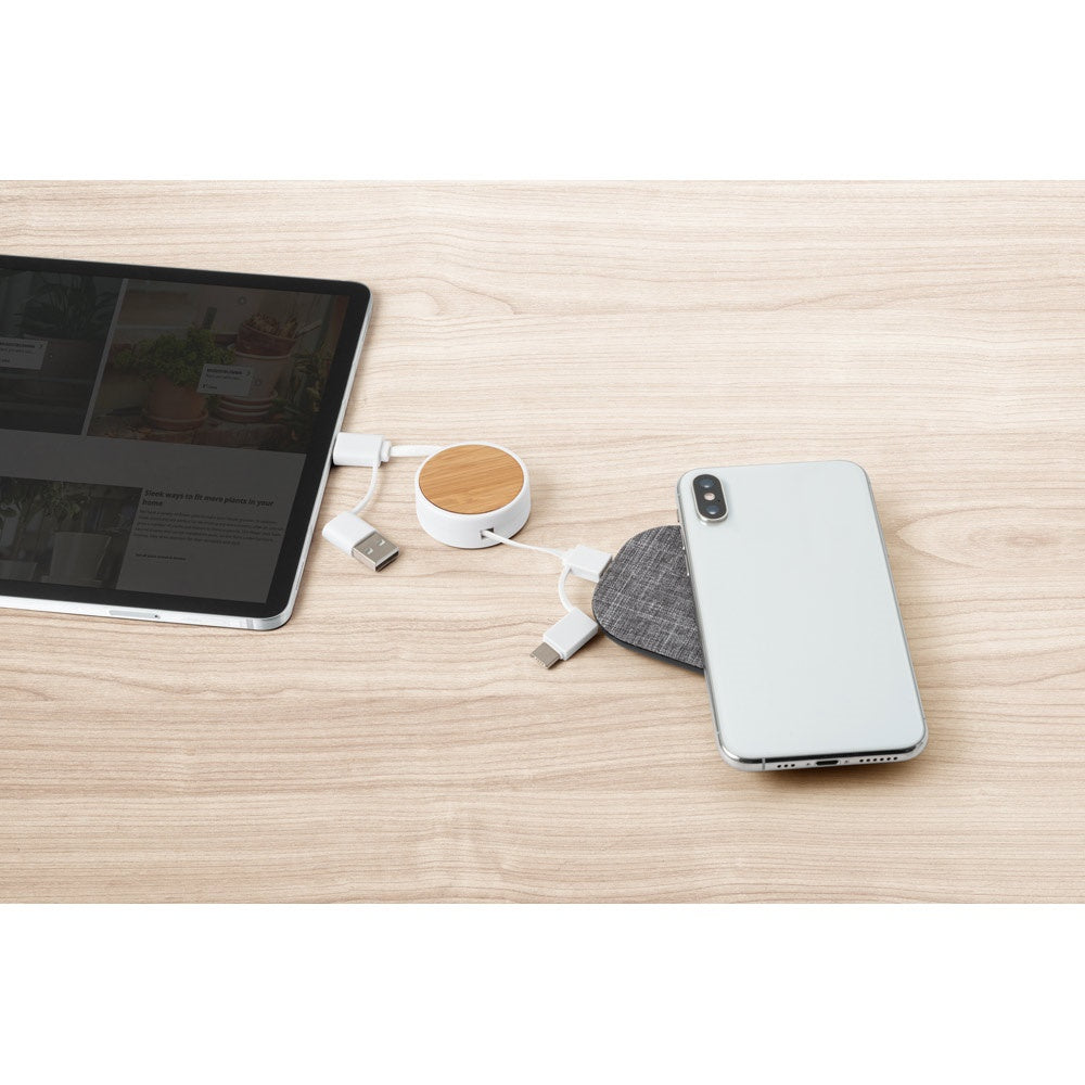 RUBINS. 6-in-1-USB-Kabel ausziehbar aus Recyceltes ABS (100% rABS) und Bambus – zusätzliche Ansicht