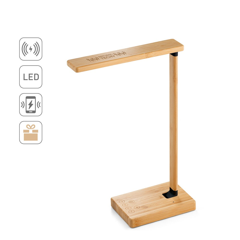 MOREY. Klappbare Schreibtischlampe mit superschnellem kabellosem 15W-Ladegerät aus Bambus