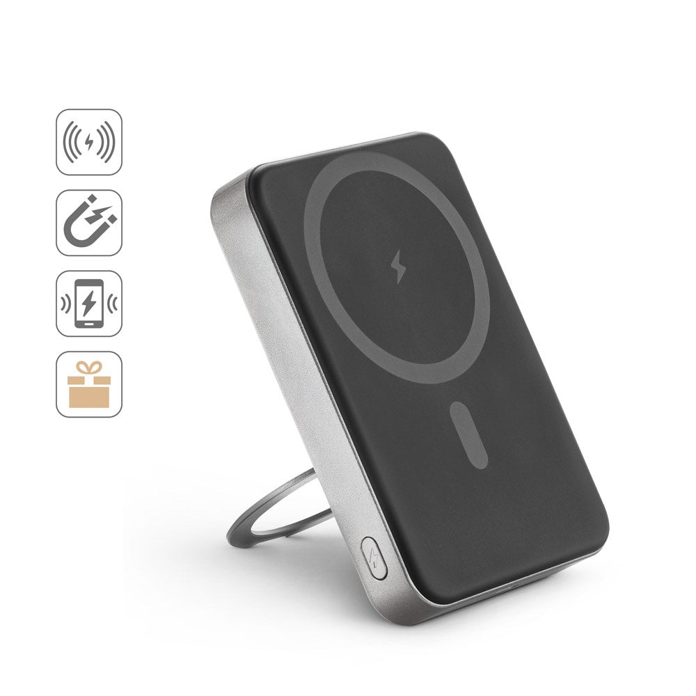 WARSHEL 10. Magnetische Powerbank mit 10'000 mAh und superschnellem kabellosem Ladegerät (15 W) aus recyceltem ABS (100% rABS) mit Ständer