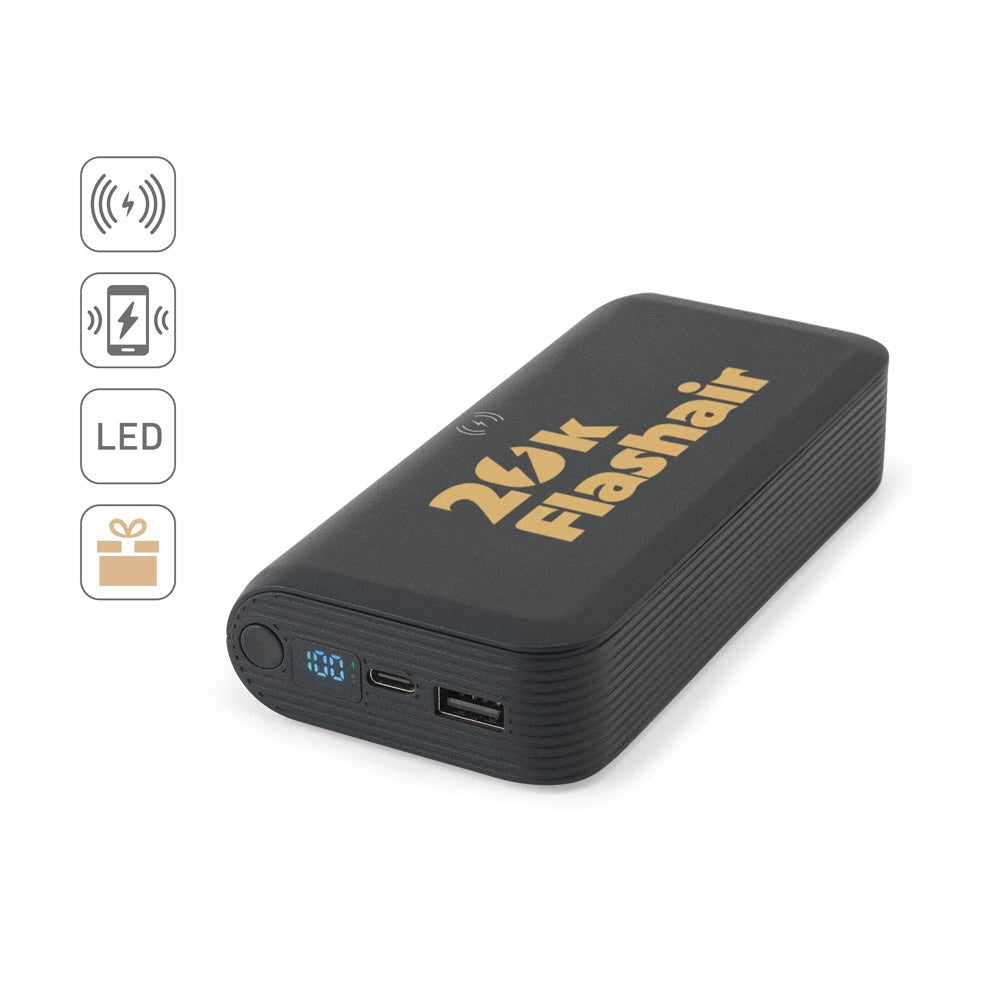 BECKER 20. 20'000 mAh Powerbank aus recyceltem ABS (100% rABS) mit 15W superschnellem kabellosem Ladegerät