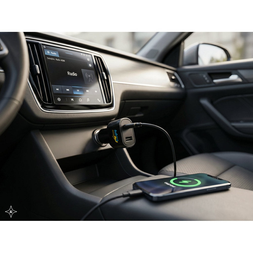 DIRAC. KFZ-Ladegerät mit USB-A Anschluss 18W und USB-C 20W in recyceltes ABS (100 % rABS) – zusätzliche Ansicht