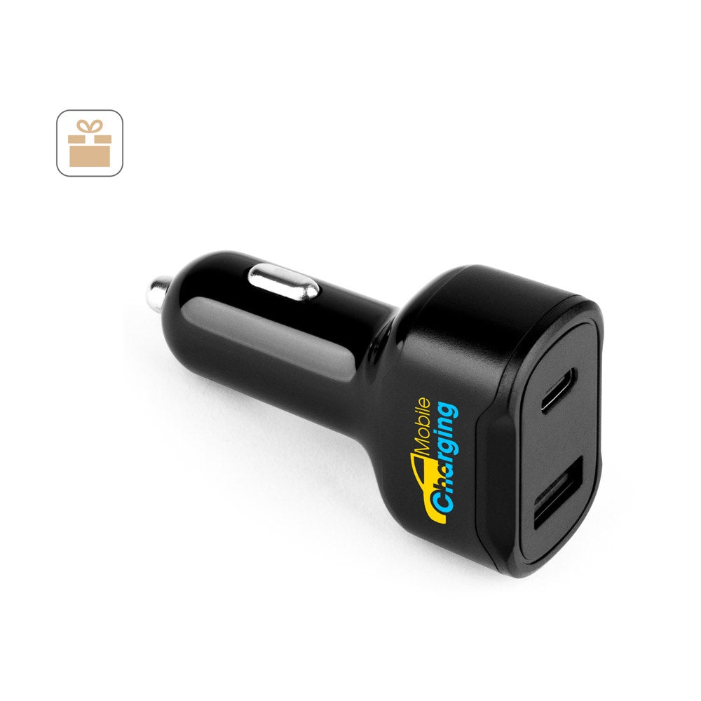 DIRAC. KFZ-Ladegerät mit USB-A Anschluss 18W und USB-C 20W in recyceltes ABS (100 % rABS)