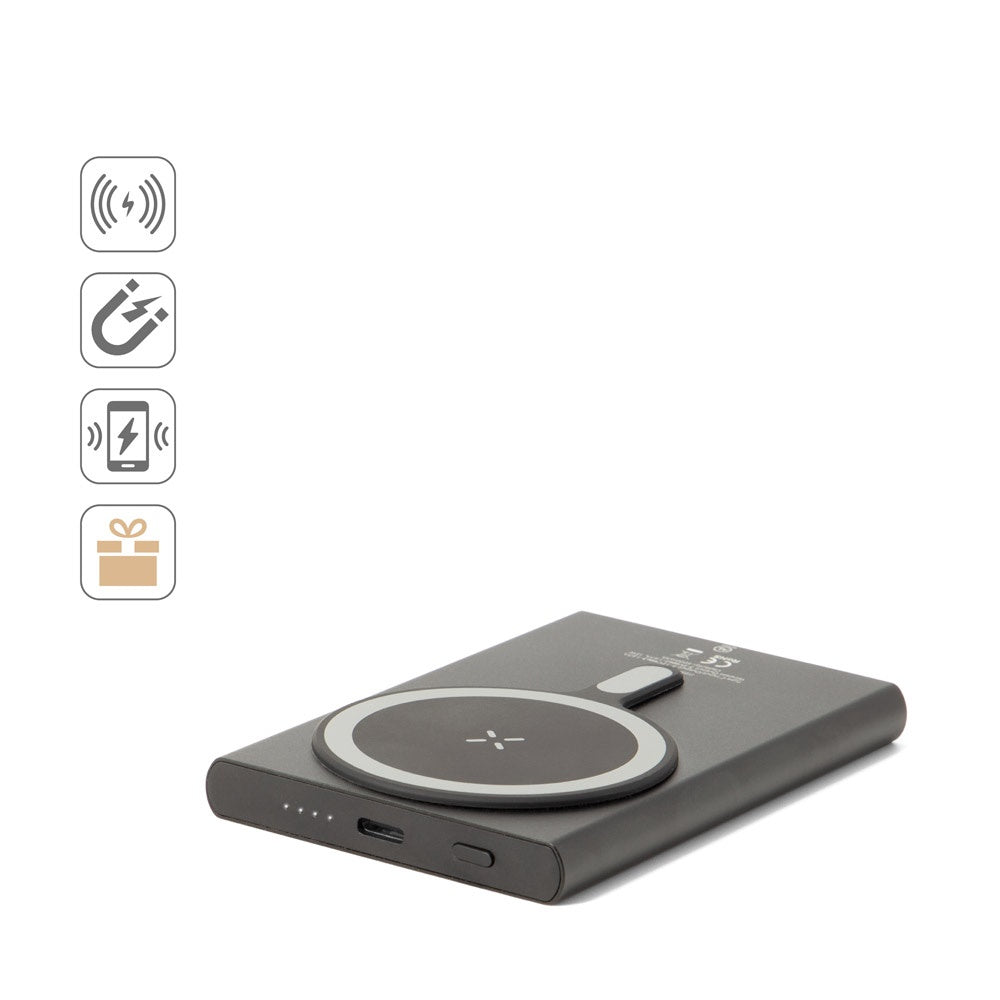 WRIGHT 5. Magnetische Powerbank mit Schnellladefunktion aus recyceltem Aluminium und recyceltem ABS, 5'000 mAh