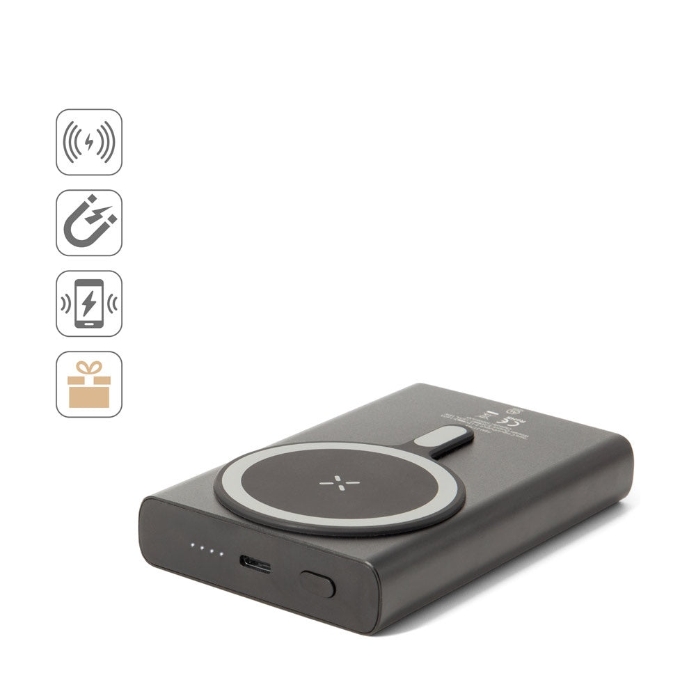 WRIGHT 10. Magnetische Powerbank mit Schnellladefunktion aus recyceltem Aluminium und recyceltem ABS, 10'000 mAh