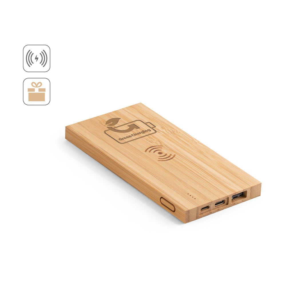 FITCH. Powerbank 5'000 mAh mit 5W wireless Ladegerät aus Bambus
