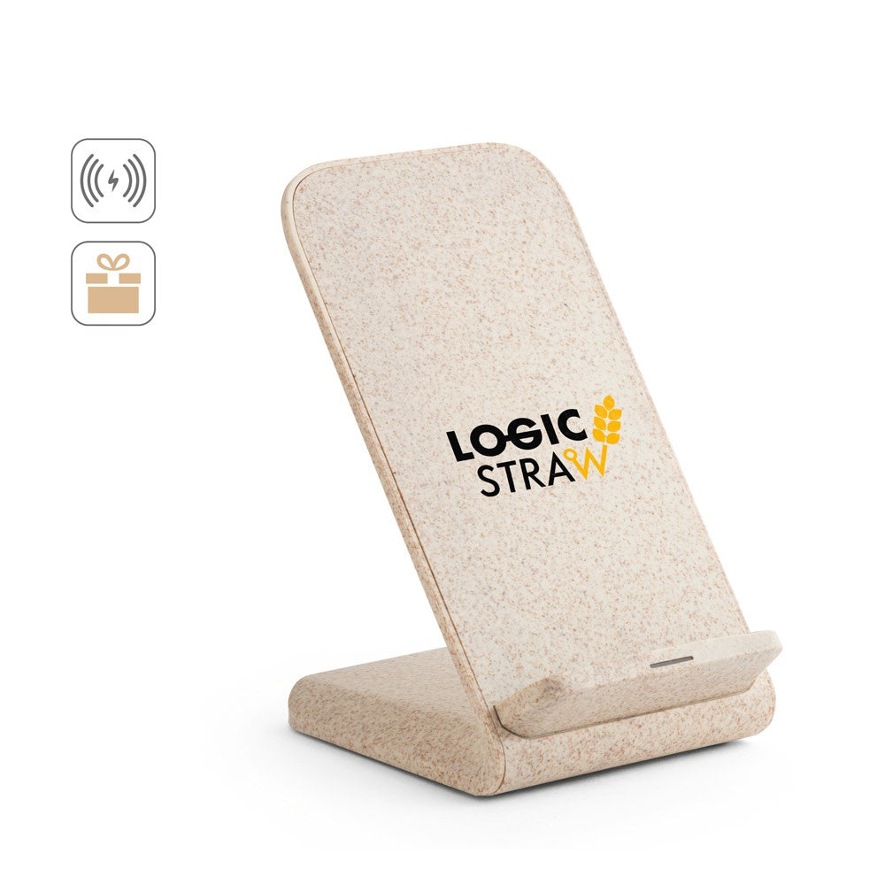 ENGLERT. Smartphone-Halter mit schnellem 10W wireless Ladegerät aus Recyceltes ABS (70% rABS) und Weizenstroh
