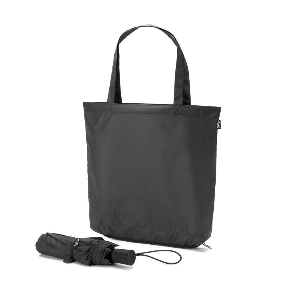 SKYLAR. 2-in-1-Regenschirm mit Einkaufstasche inklusive. Dieser ist aus recyceltem Polyester – zusätzliche Ansicht