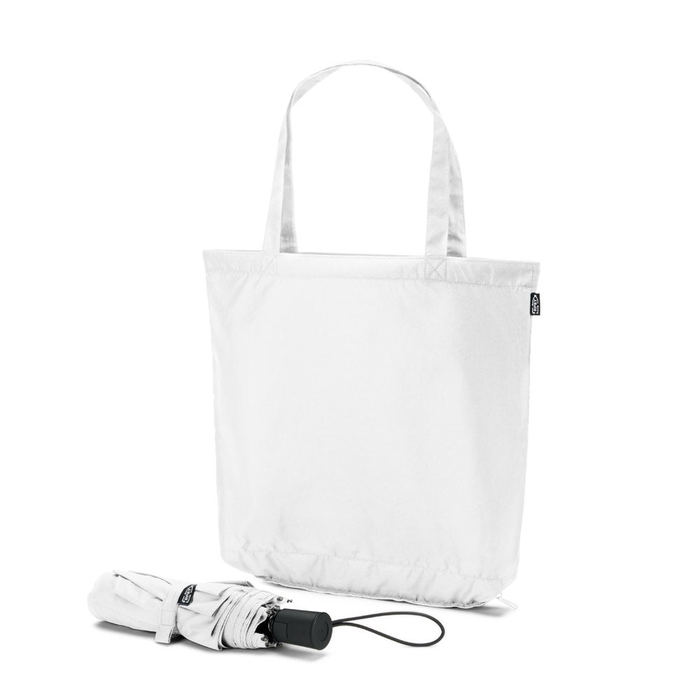 SKYLAR. 2-in-1-Regenschirm mit Einkaufstasche inklusive. Dieser ist aus recyceltem Polyester