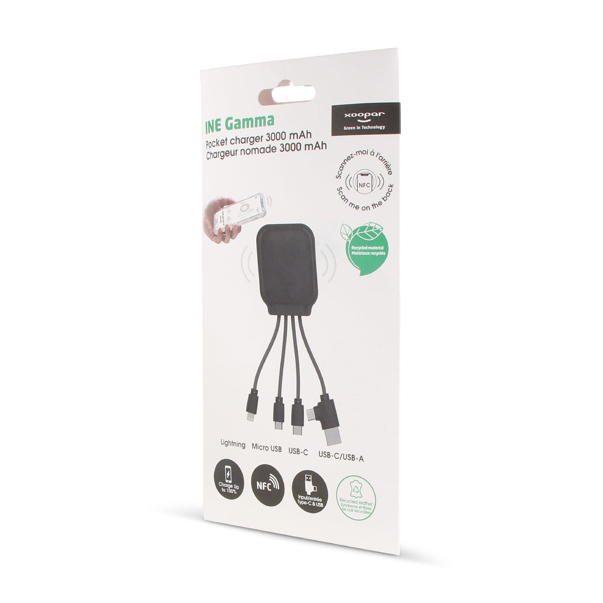 4001 | Xoopar Iné Gamma NFC Powerbank with Charging cables 3000mAh