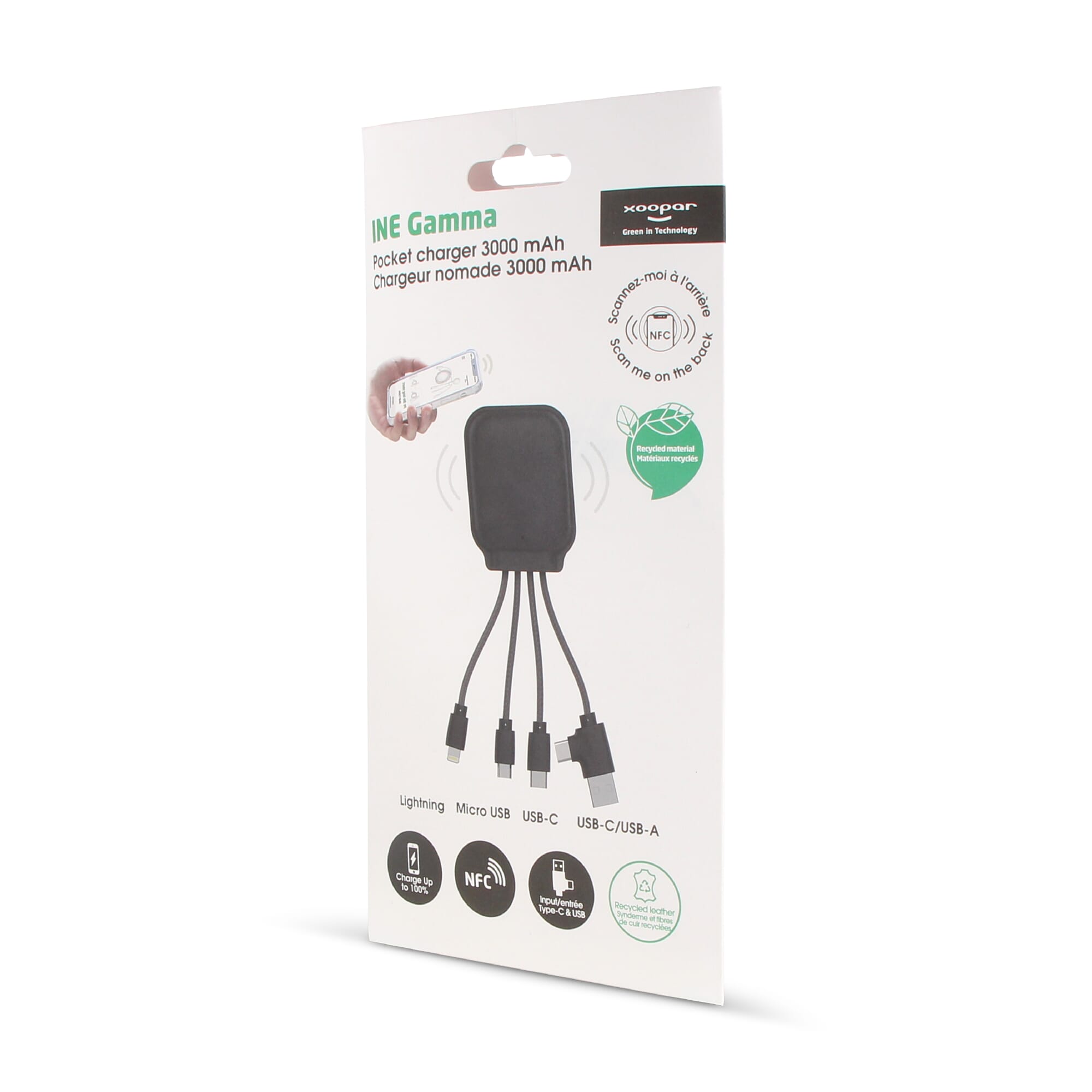 4001 | Xoopar Iné Gamma NFC Powerbank with Charging cables 3000mAh