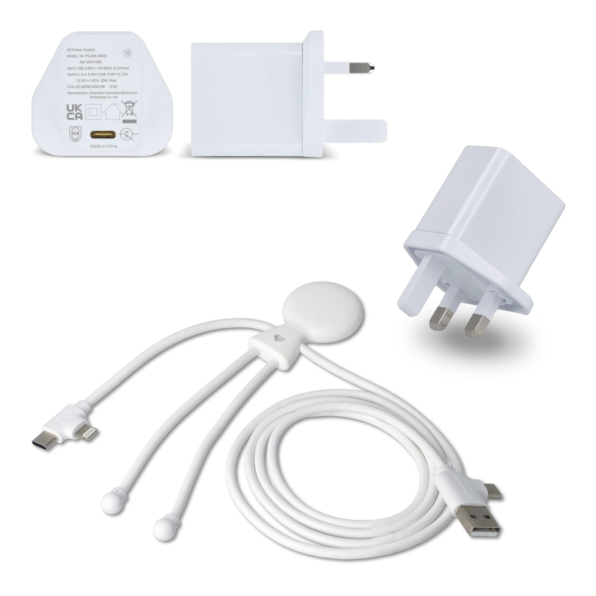 2090 - Xoopar Mr. Bio Langes Ladekabel + UK Stecker Adapter