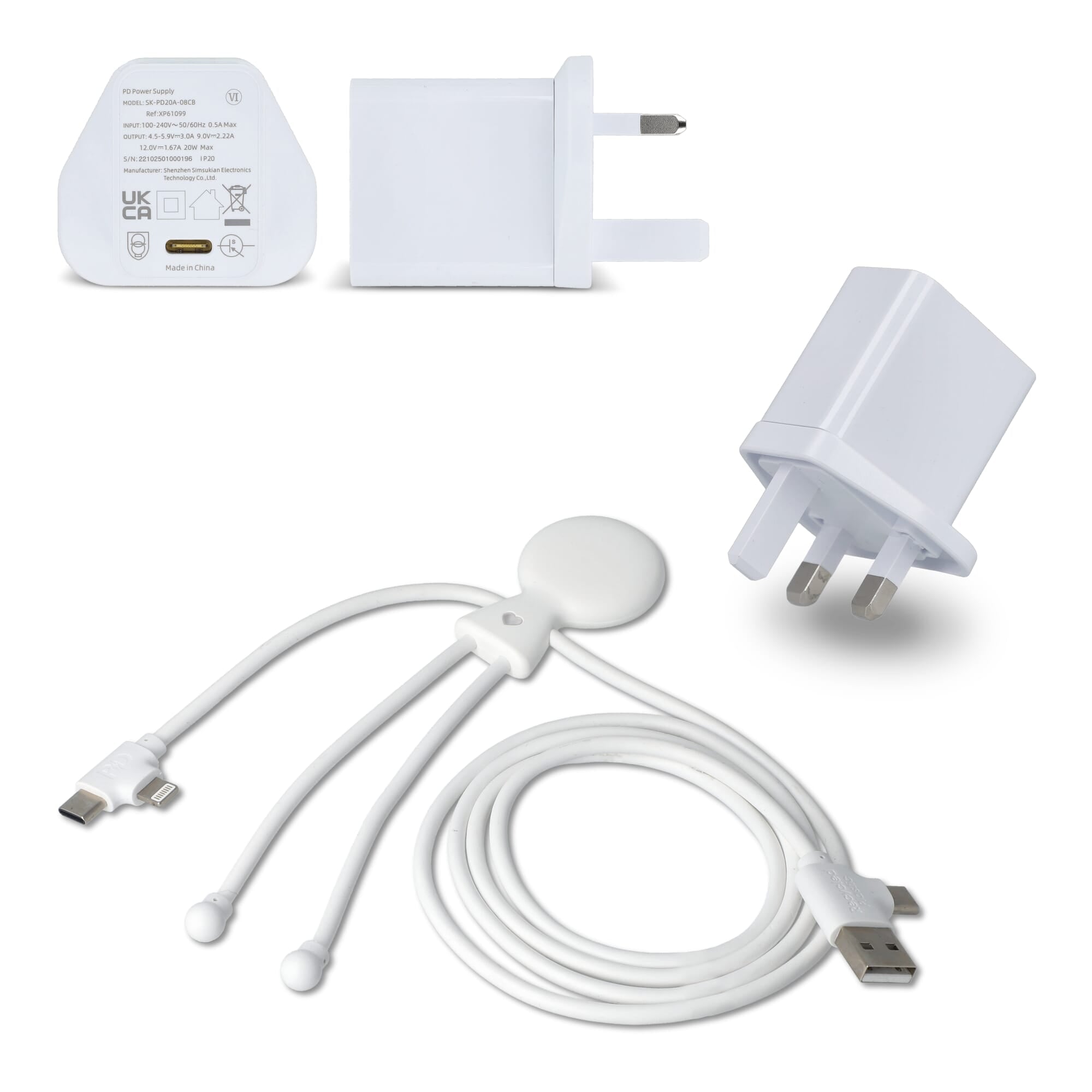 2090 - Xoopar Mr. Bio Langes Ladekabel + UK Stecker Adapter