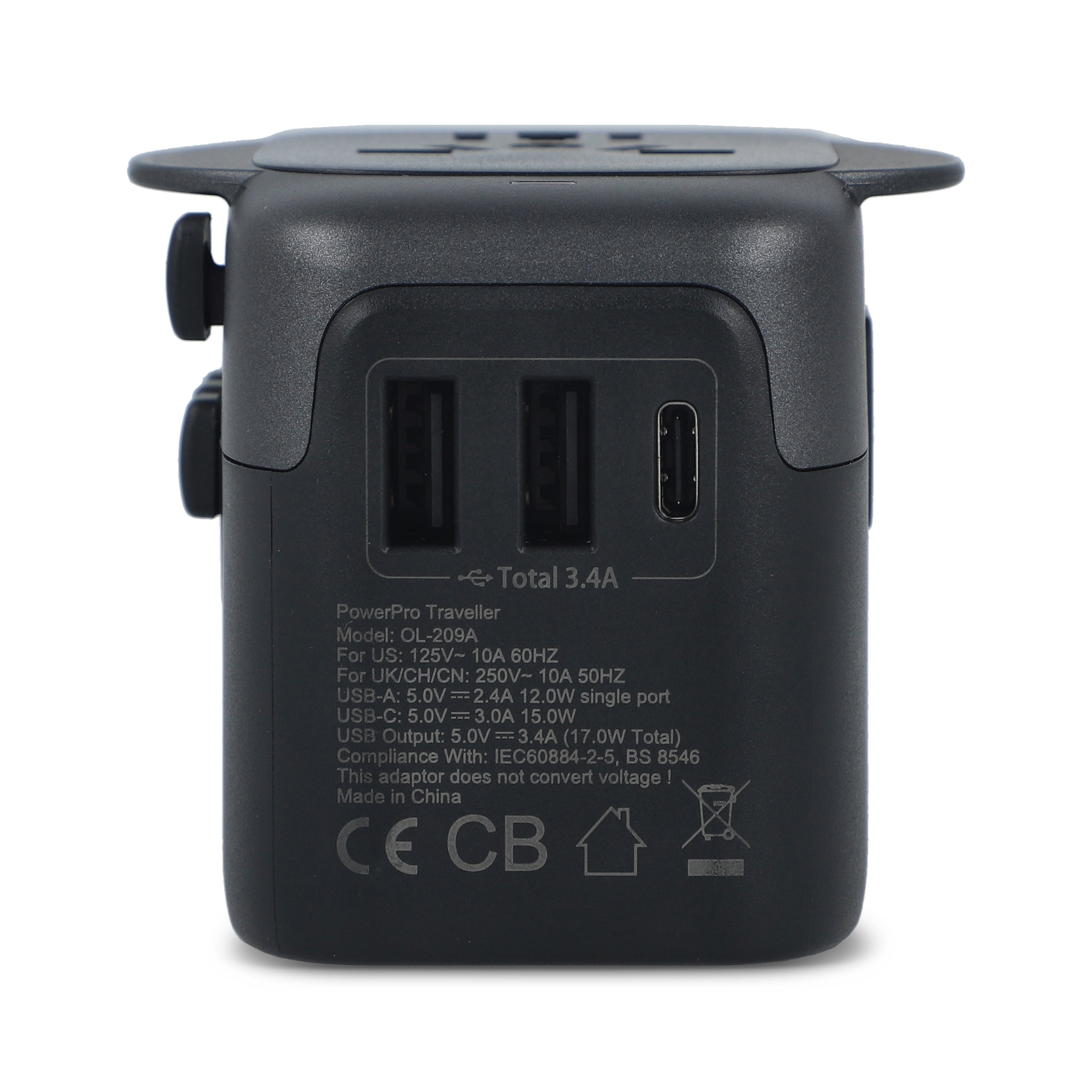 PowerPro Reiseadapter aus recyceltem Kunststoff