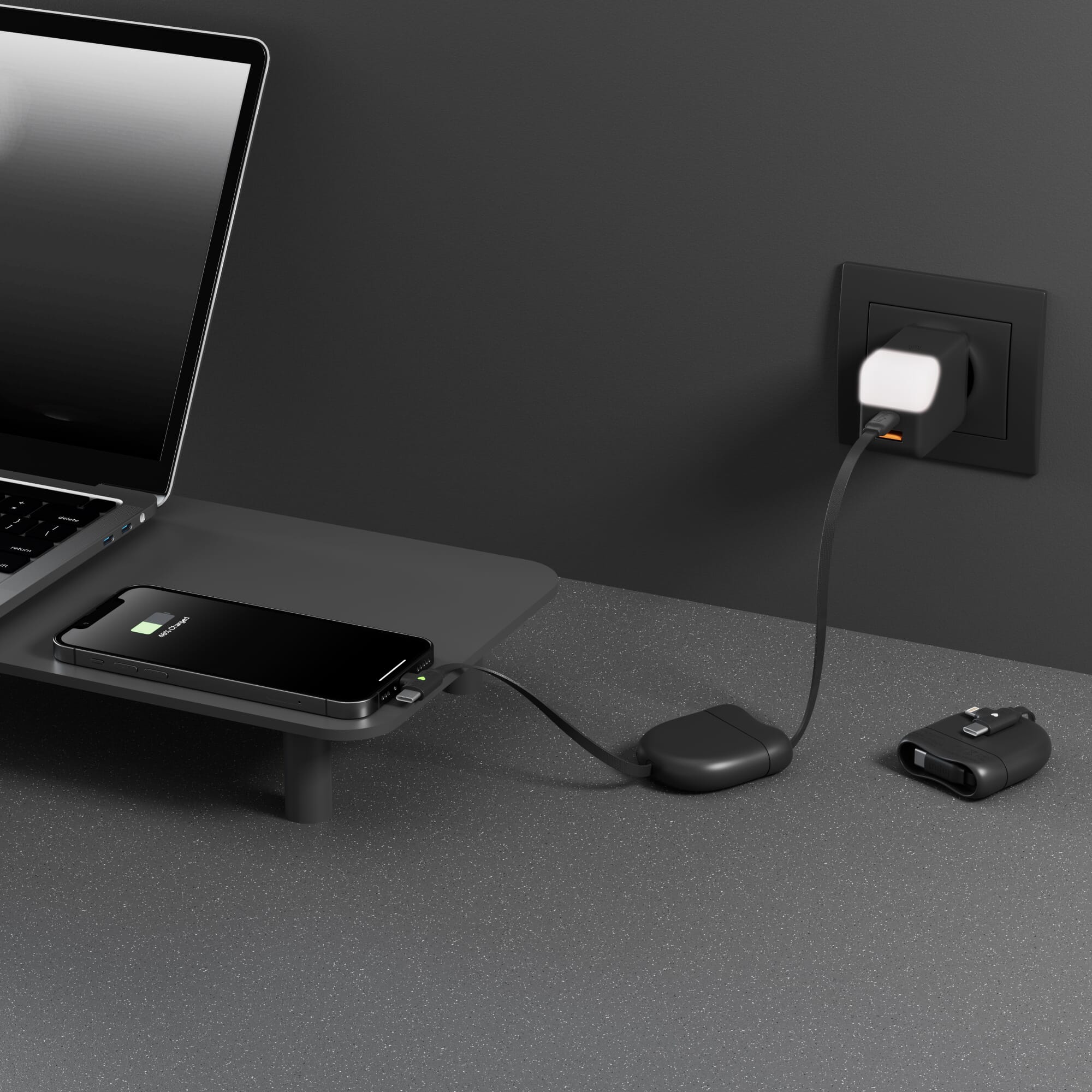 Xoopar ICE-R Einziehbares USB-C- und Lightning-Kabel 60 W 1 Meter