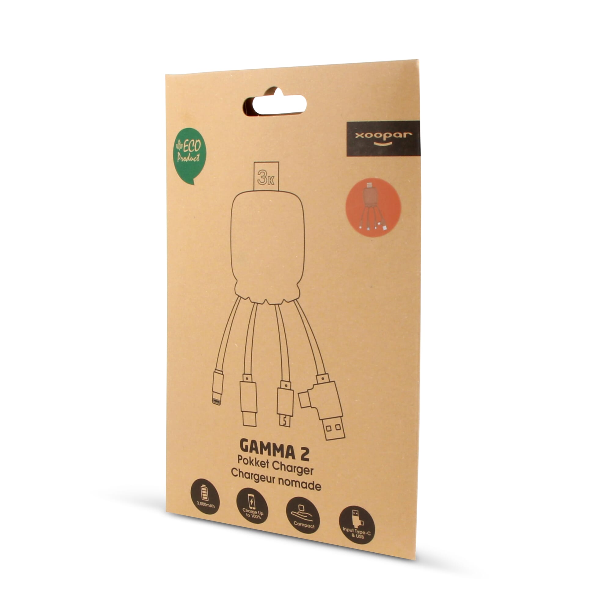 3192 | Xoopar Octopus Gamma 2 Powerbank with Bio Charging cable 3000mAh