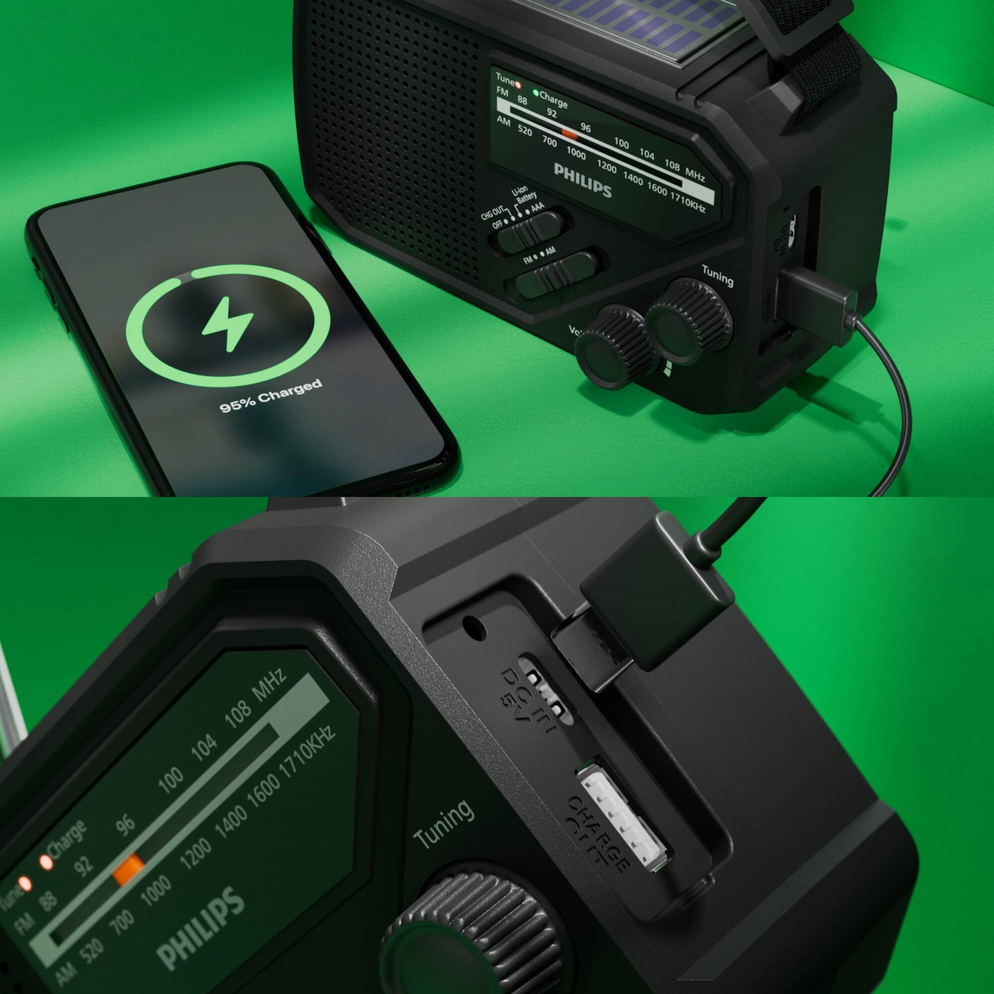 Philips TAR1609 Notfallradio mit analogem FM/AM-Tuner und Taschenlampe