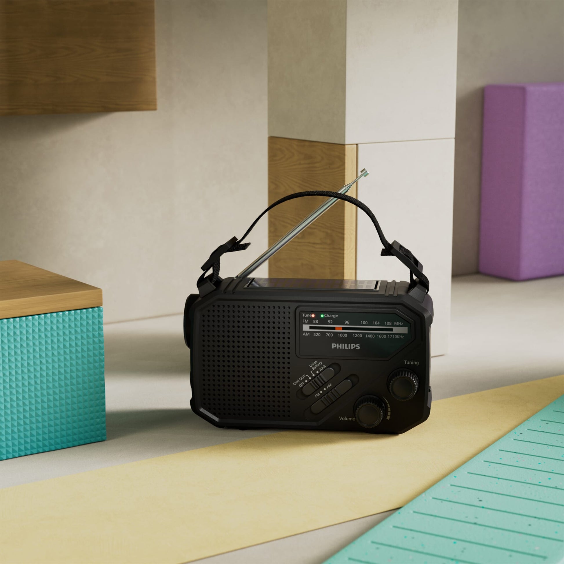 Philips TAR1609 Notfallradio mit analogem FM/AM-Tuner und Taschenlampe