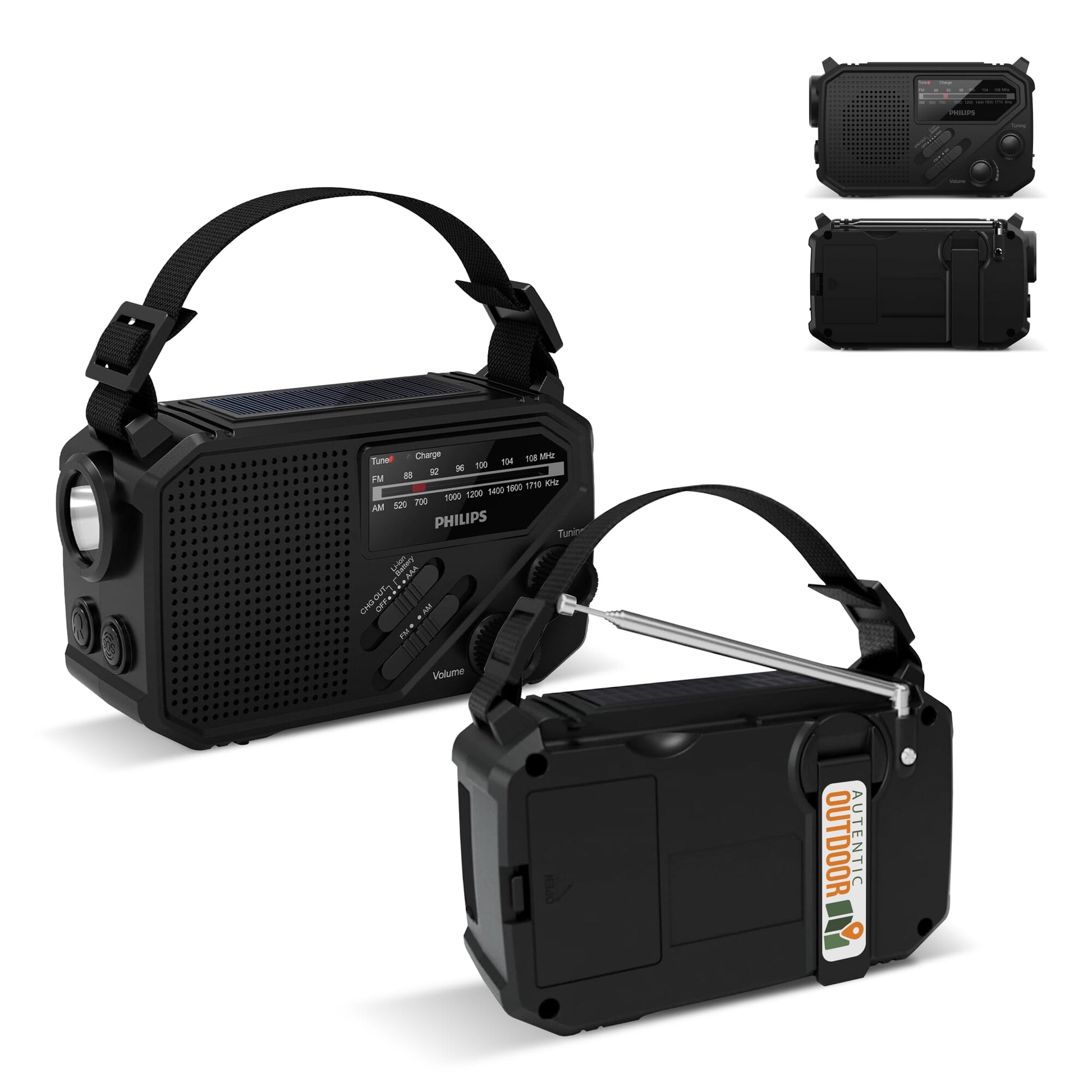 Philips TAR1609 Notfallradio mit analogem FM/AM-Tuner und Taschenlampe