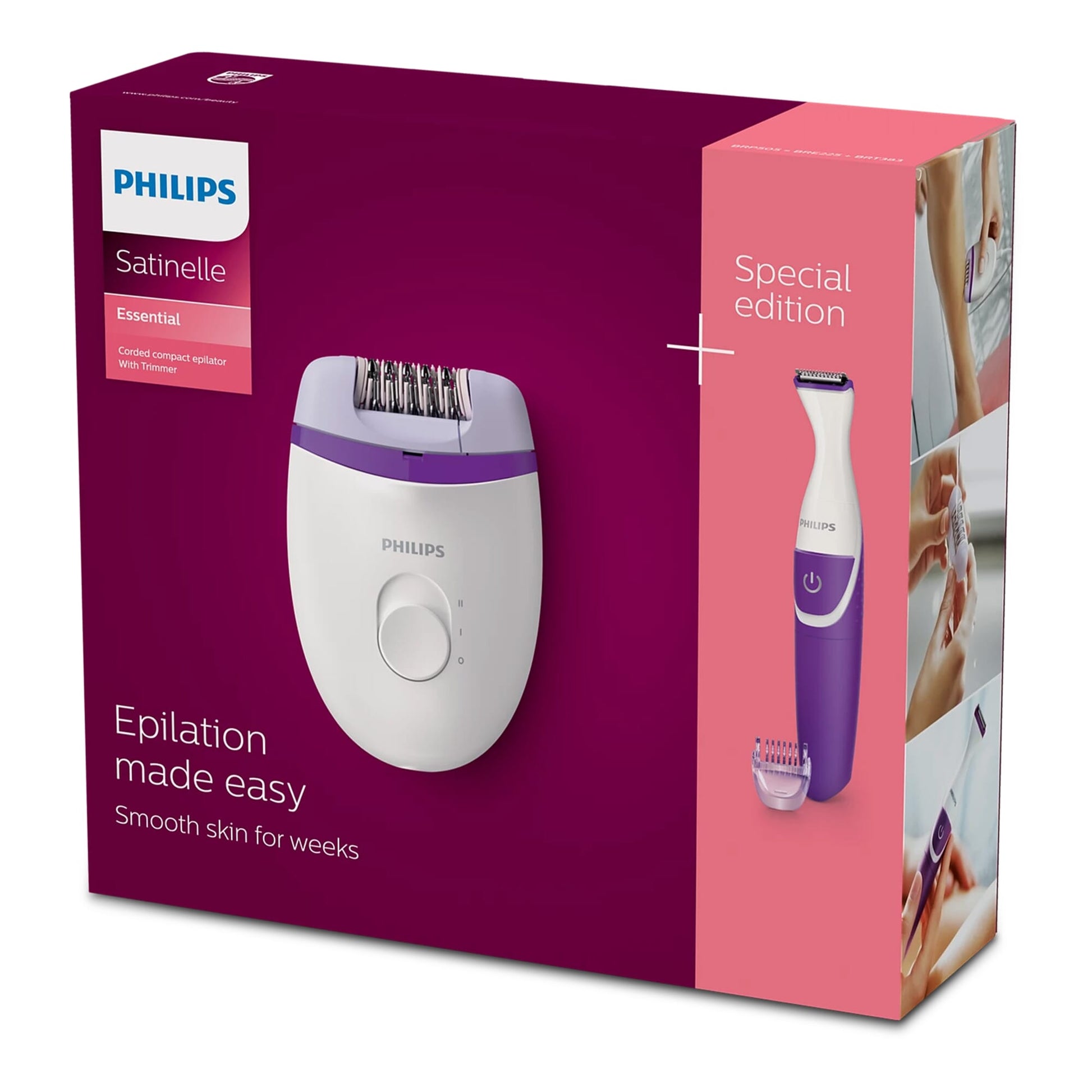 BRP505|Philips Satinelle Kompakt-Epilierer mit Kabel & kabellosem Bikini-Trimmer