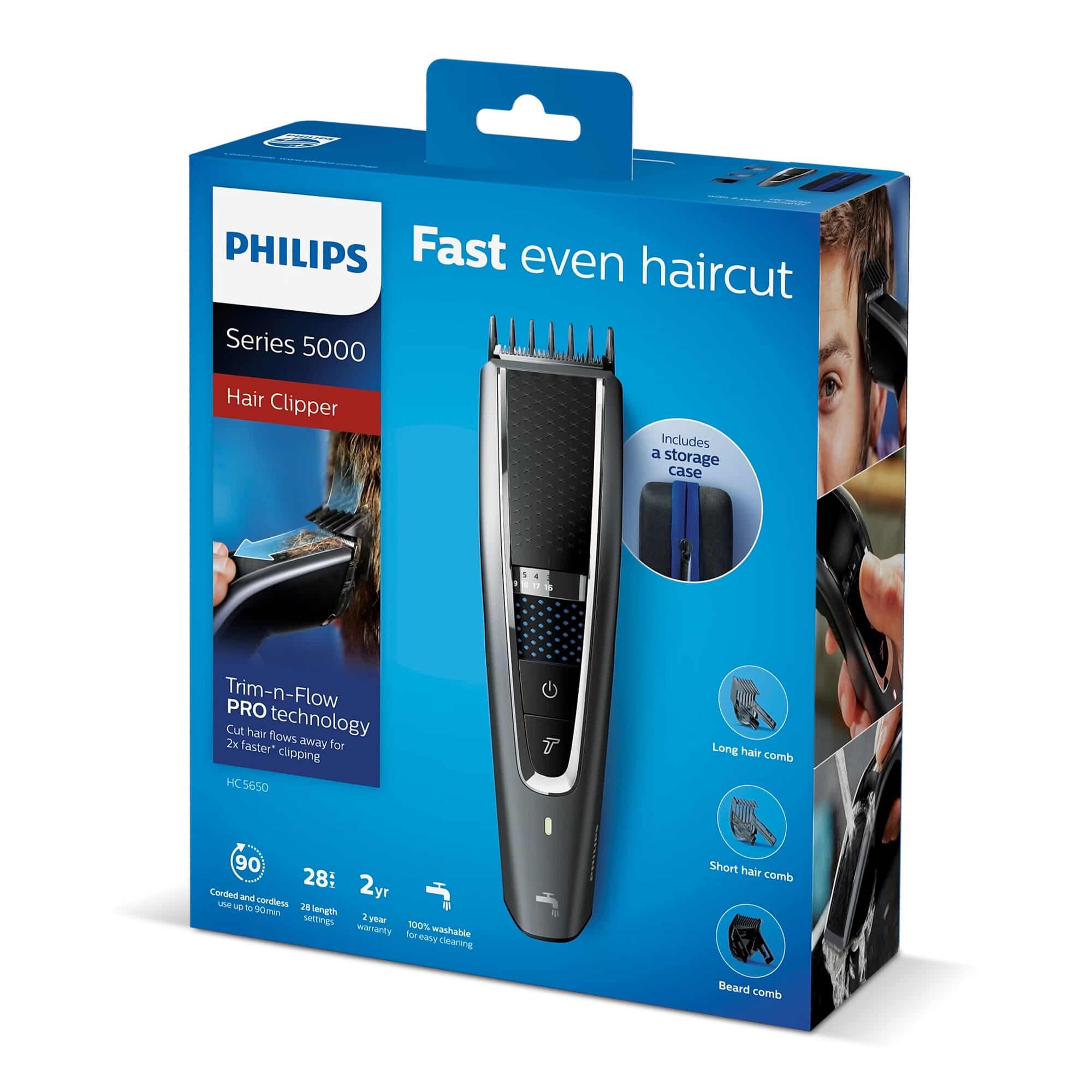 HC7650|Philips Haarschneidemaschine mit waschbarem Kabel und Zubehör