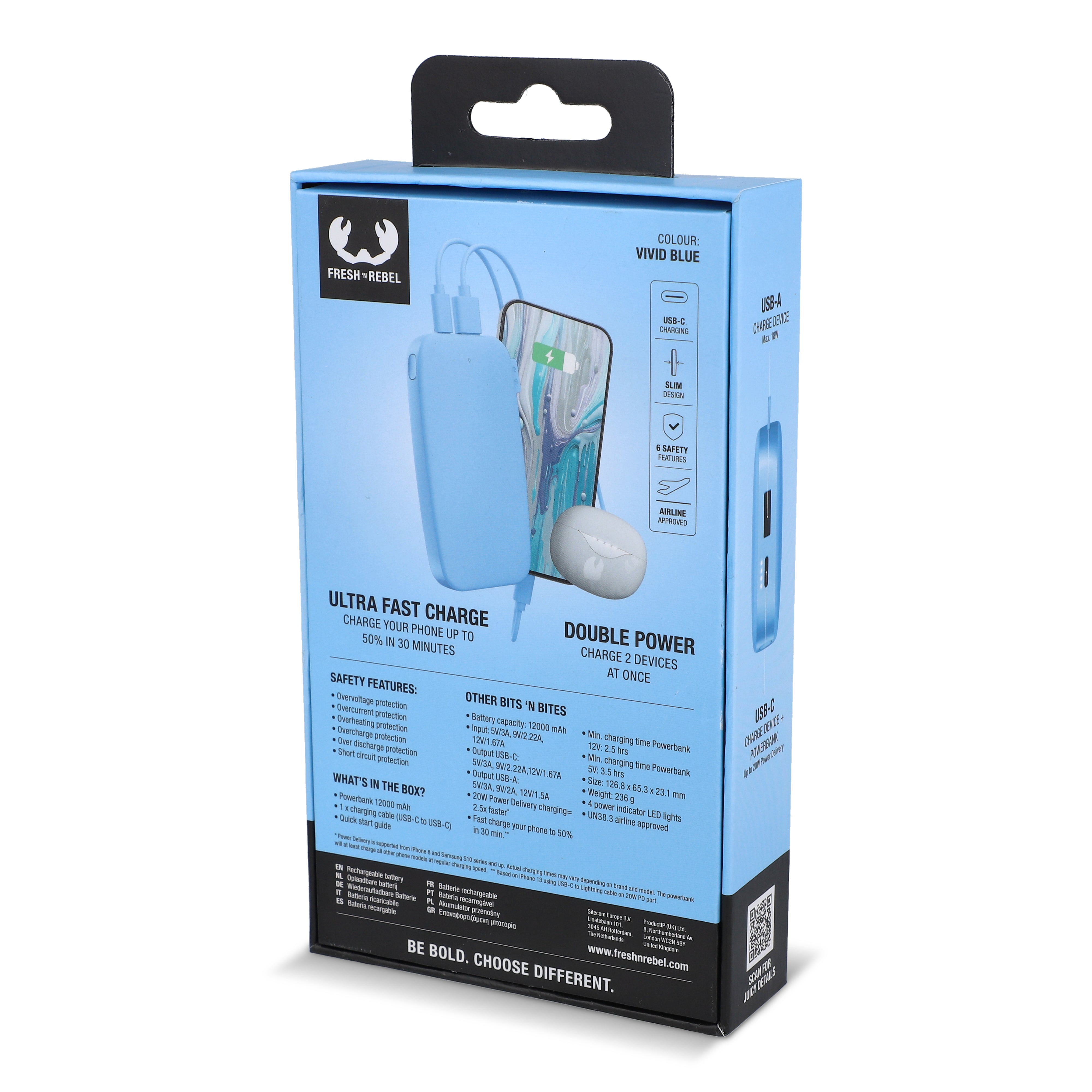 Fresh ’n Rebel Powerbank 12.000 mAh mit USB-C Schnellladung 20W